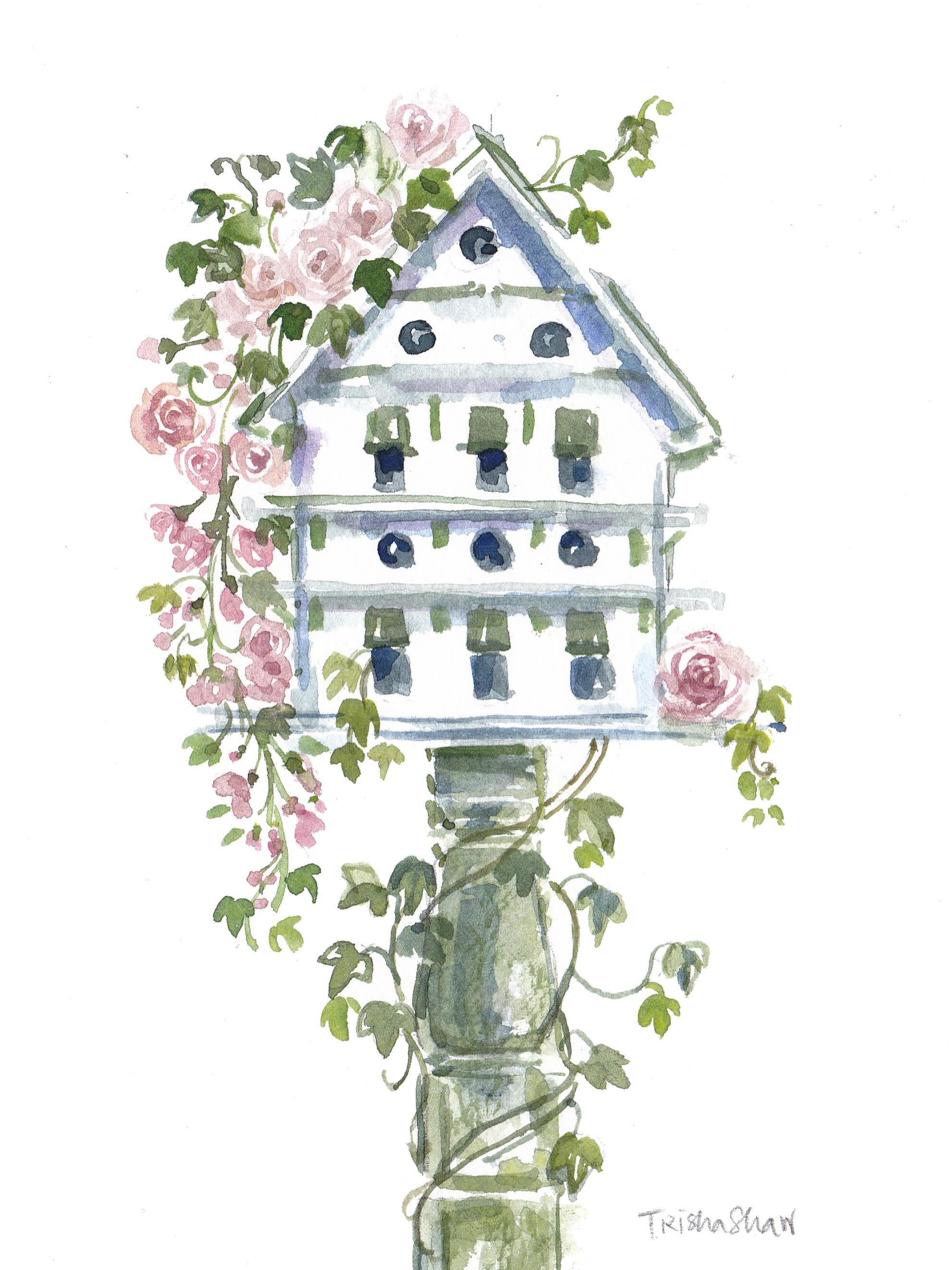 i just love this charming birdhouse! 🐦 💕 custom watercolor artwork for @sunnyside_gardens 🌸🌿🌸