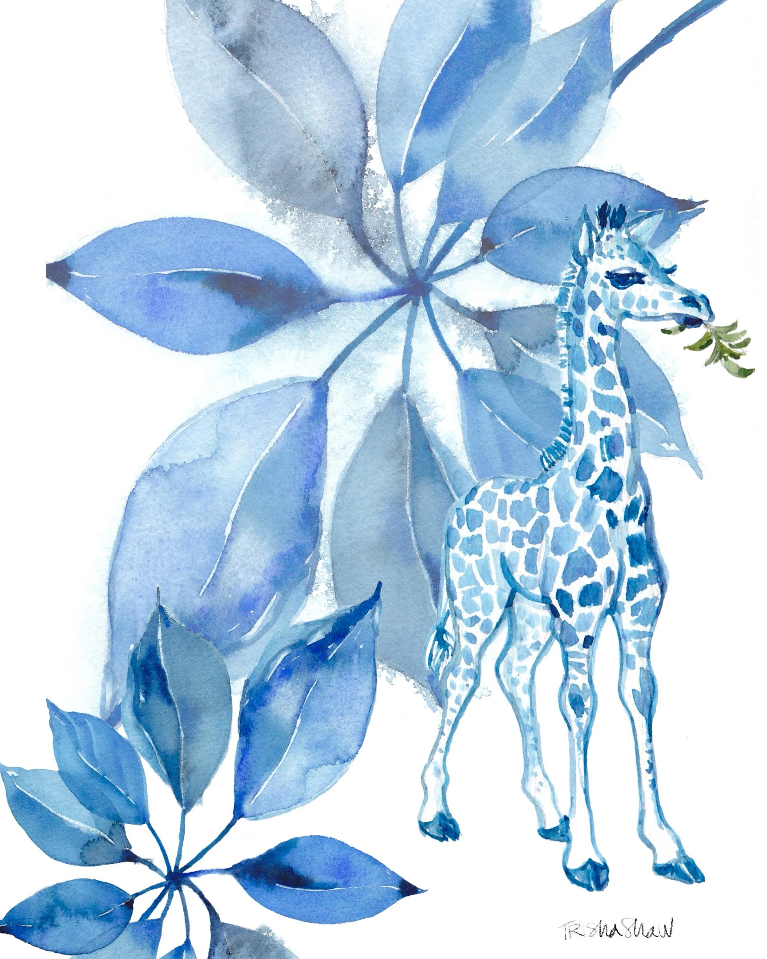 feeling any monday blues? 💙🦒😊 (for this i digitally combined two of my watercolor paintings 💙)