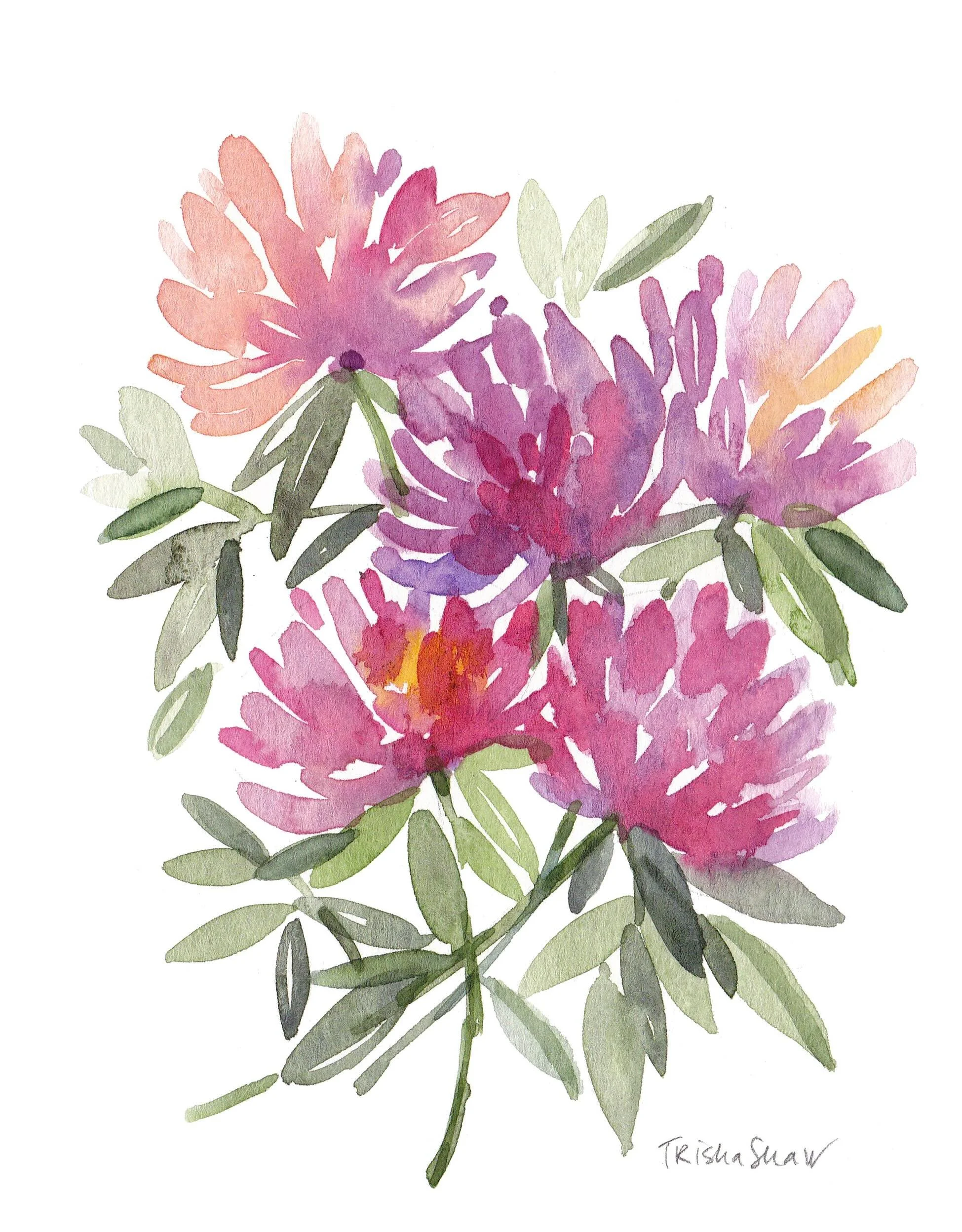 simple + sweet rhododendron blooms 🩷💜💚 painted years ago for my mom, this always brings back a happy memory💗