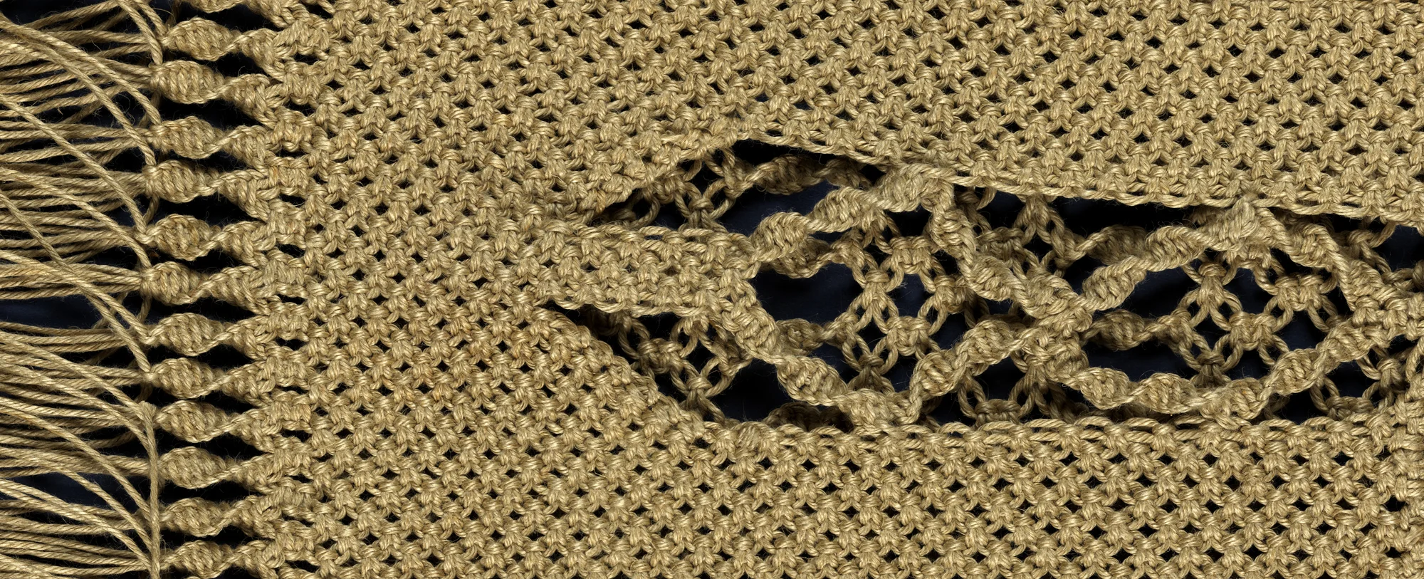 Detail from My Second Skin, macramé knotted purse, 20th century