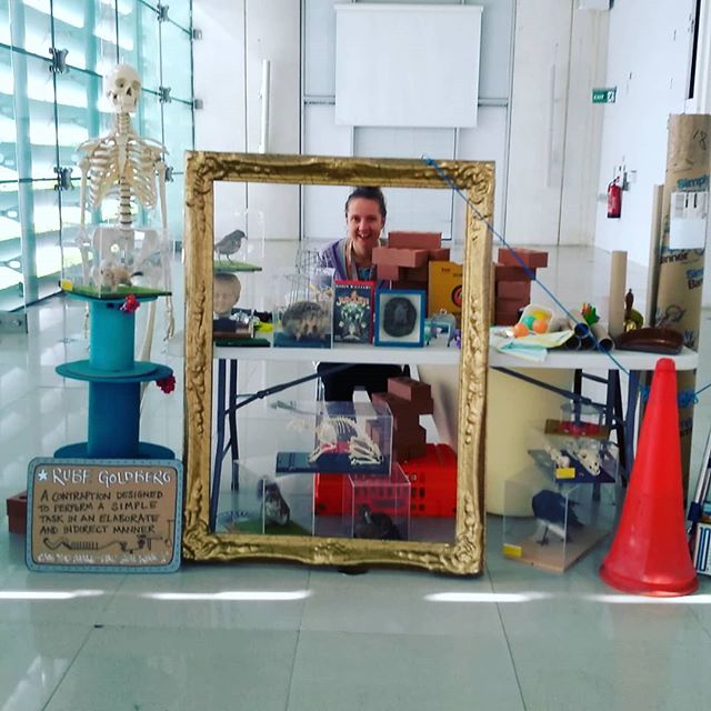 Alison is ready in her bartering shop for all our year 7s coming to build Rube Goldberg Machines at @museumssheffield #leonardodavinci #makerspace