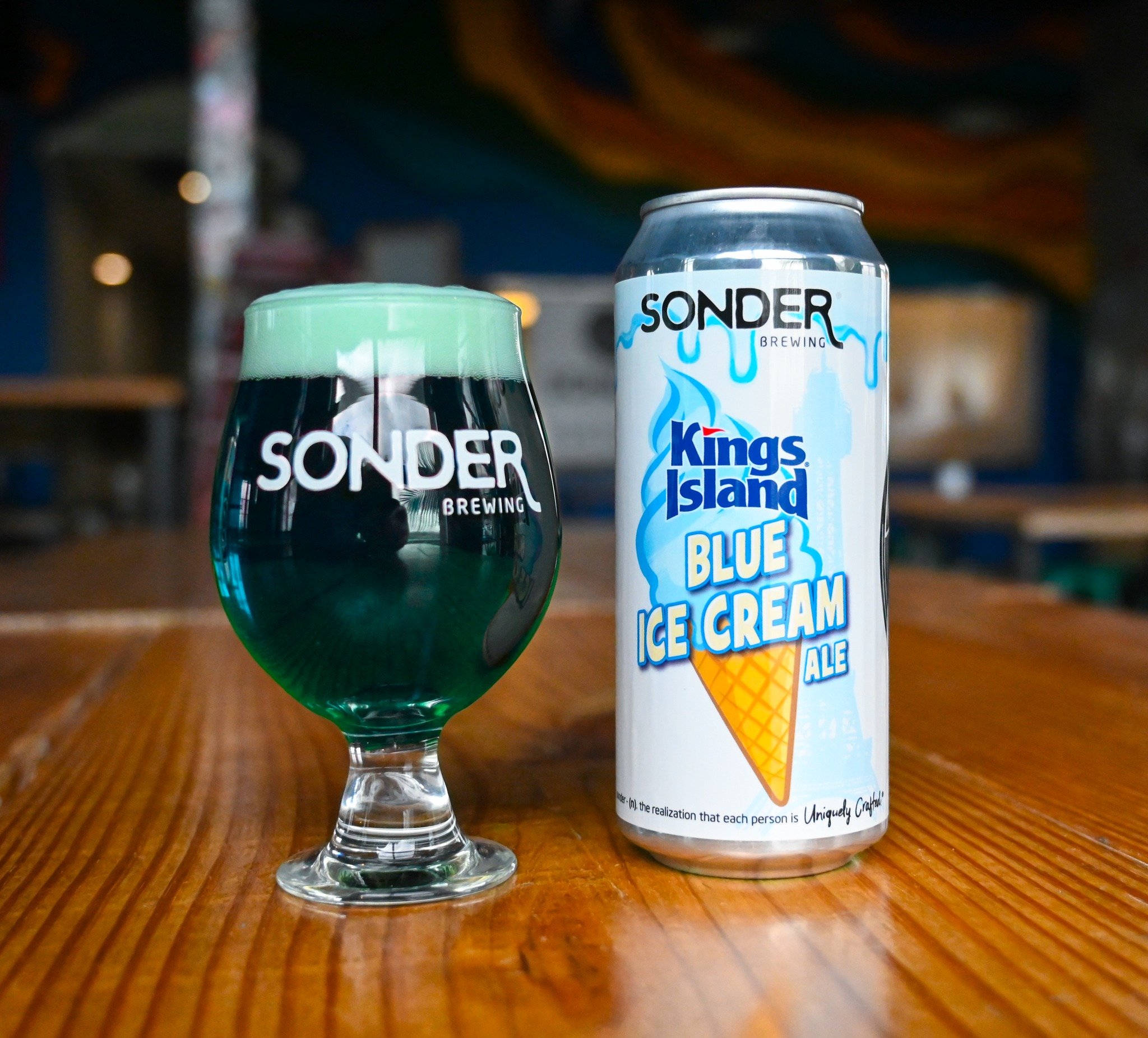 Kings Island Blue Ice Cream is available in 4-packs* and on draft at our Mason Taproom &amp; Beer Garden while supplies last! Be sure to stop by and get yours today! 💙🍻

*Limit two 4-packs per person

#SonderBrewing #UniquelyCrafted