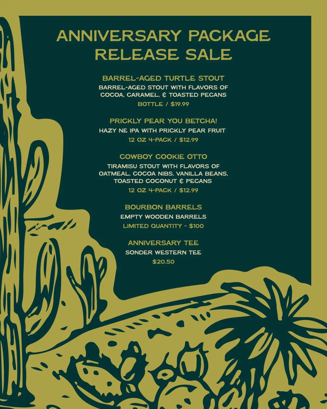 Our annual package sale kicks off this Saturday (Oct 25) at 11AM! 

**We&rsquo;re doing things a little differently this year.**

The sale will happen INSIDE our taproom, so grab a spot on the front patio while you wait. We&rsquo;ll have it set up an