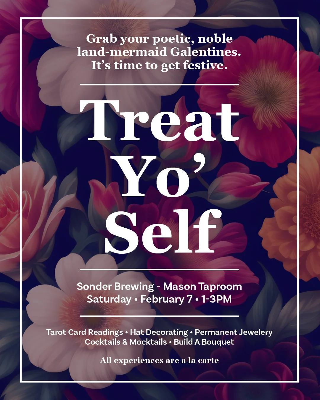 Get in besties, we're going to Sonder!

Join us tomorrow from 1&ndash;3pm for a friends-first afternoon featuring craft cocktails &amp; mocktails, tarot readings, build-your-own bouquets, permanent jewelry, and hat decorating.

Grab your people, trea