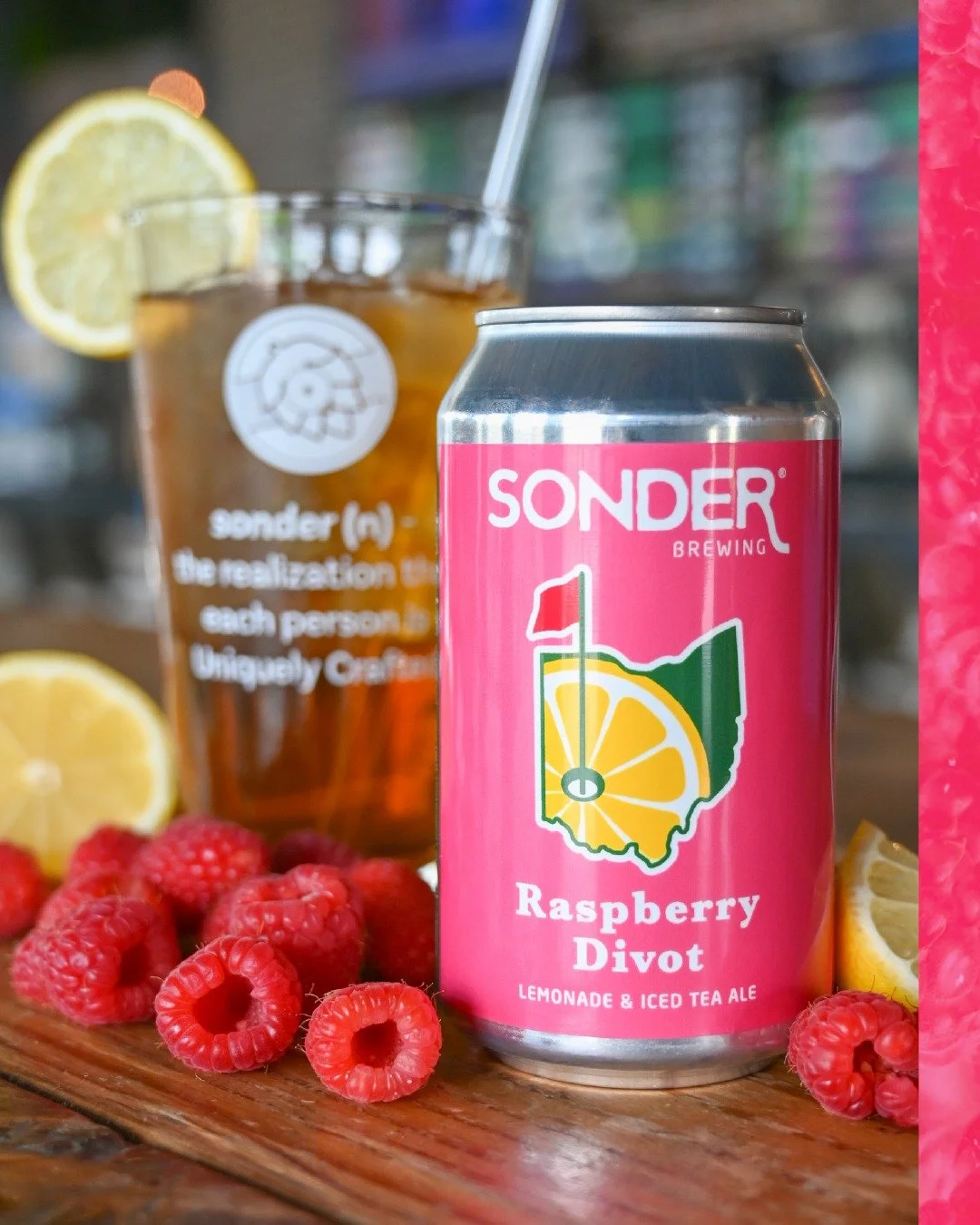 Swing easy, sip easier.

Raspberry Divot: dialed in and hitting a fairway near you. Classic flavors of iced tea and lemonade with a massive hit of fresh raspberry that&rsquo;s crisp &amp; bright.

Made for long days on the course, longer hangs on the