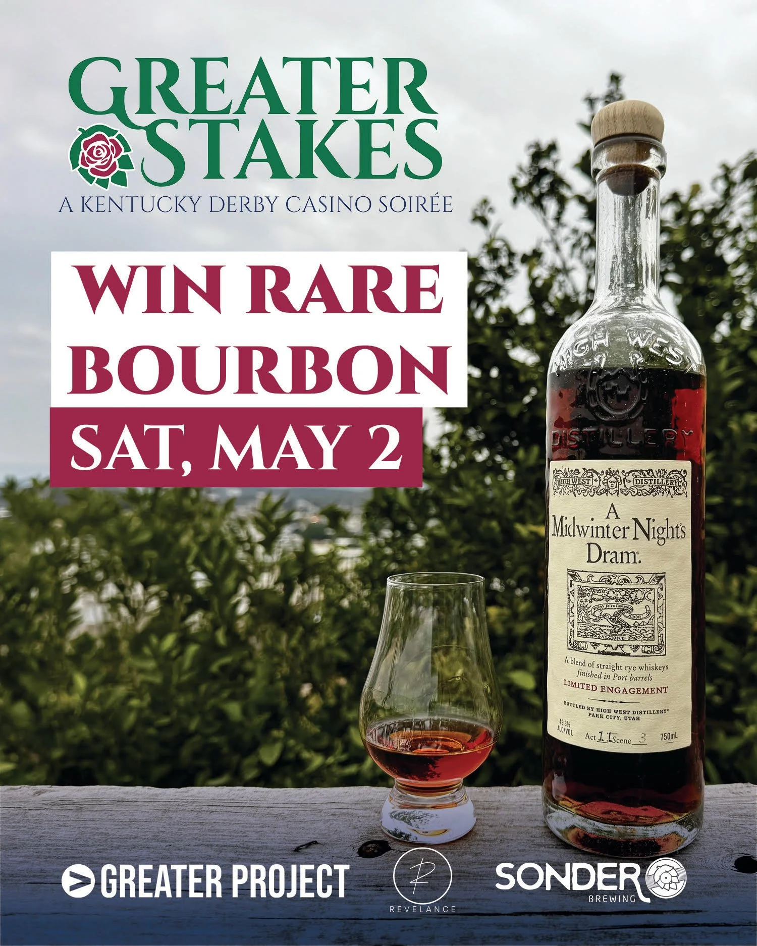 Win big at Greater Stakes: A Kentucky Derby Casino Soir&eacute;e on Saturday, May 2nd!

- Premium bourbons, including the high-class Midwinter Night&rsquo;s Dram. Limited bourbons will be raffled off every thirty minutes from 4&ndash;7 PM.
- 152nd Ke