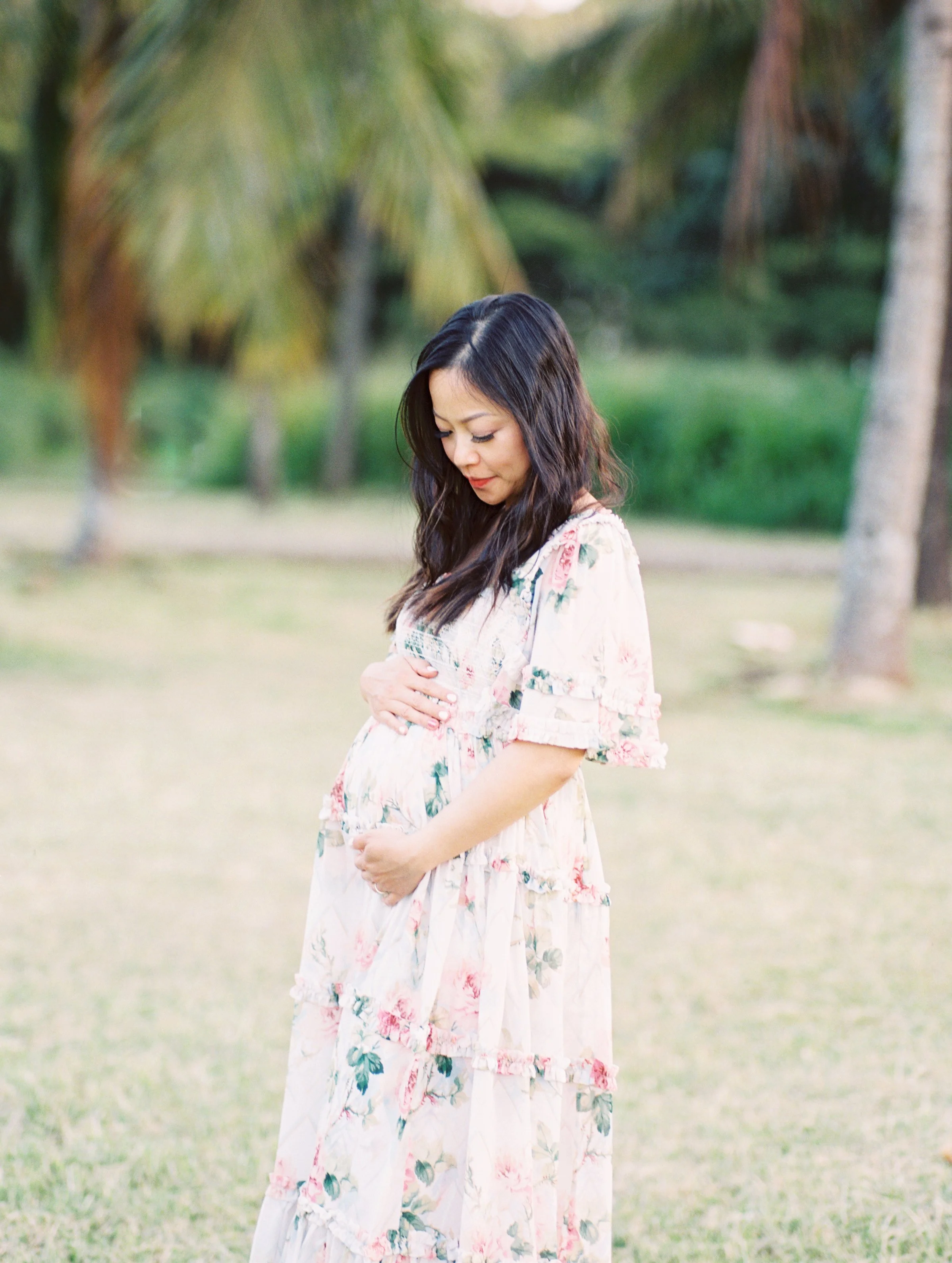 south maui maternity photographer under palm tree grove