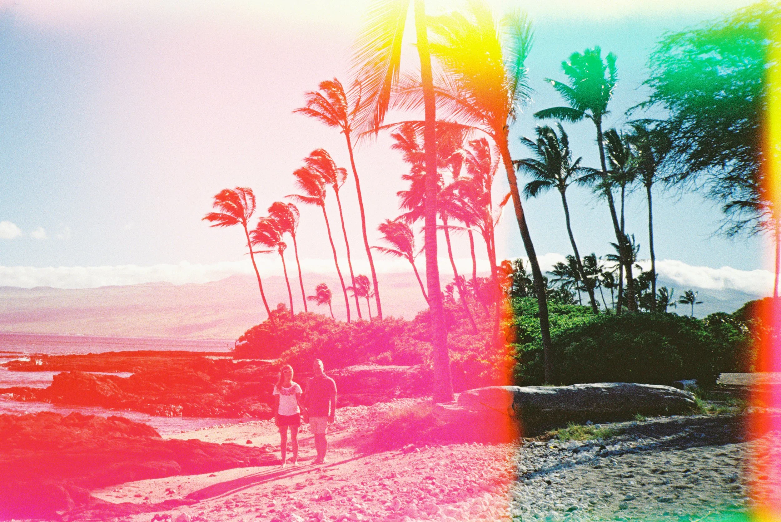 A colorful couples photoshoot captured on 35mm filmi n Hawaii.