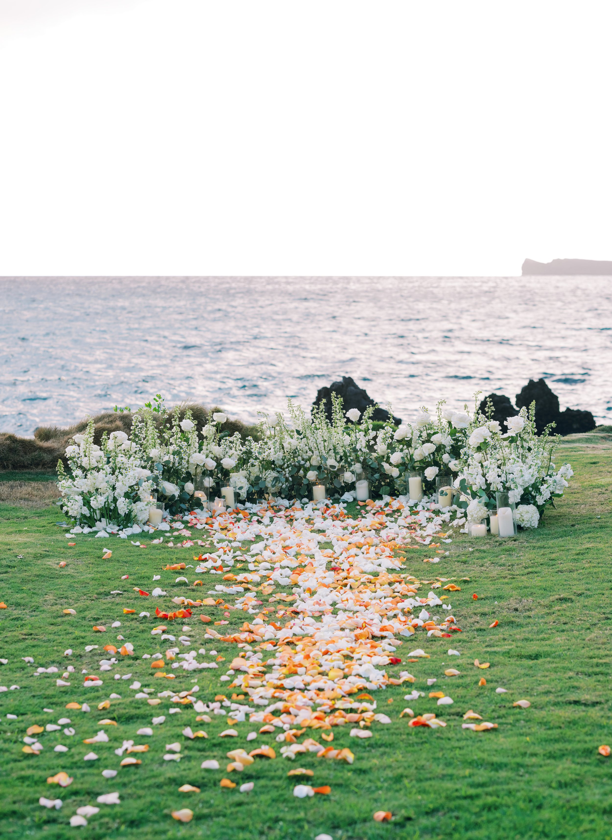 Floral setup for a private proposal at White Orchid Beach House in Makena.