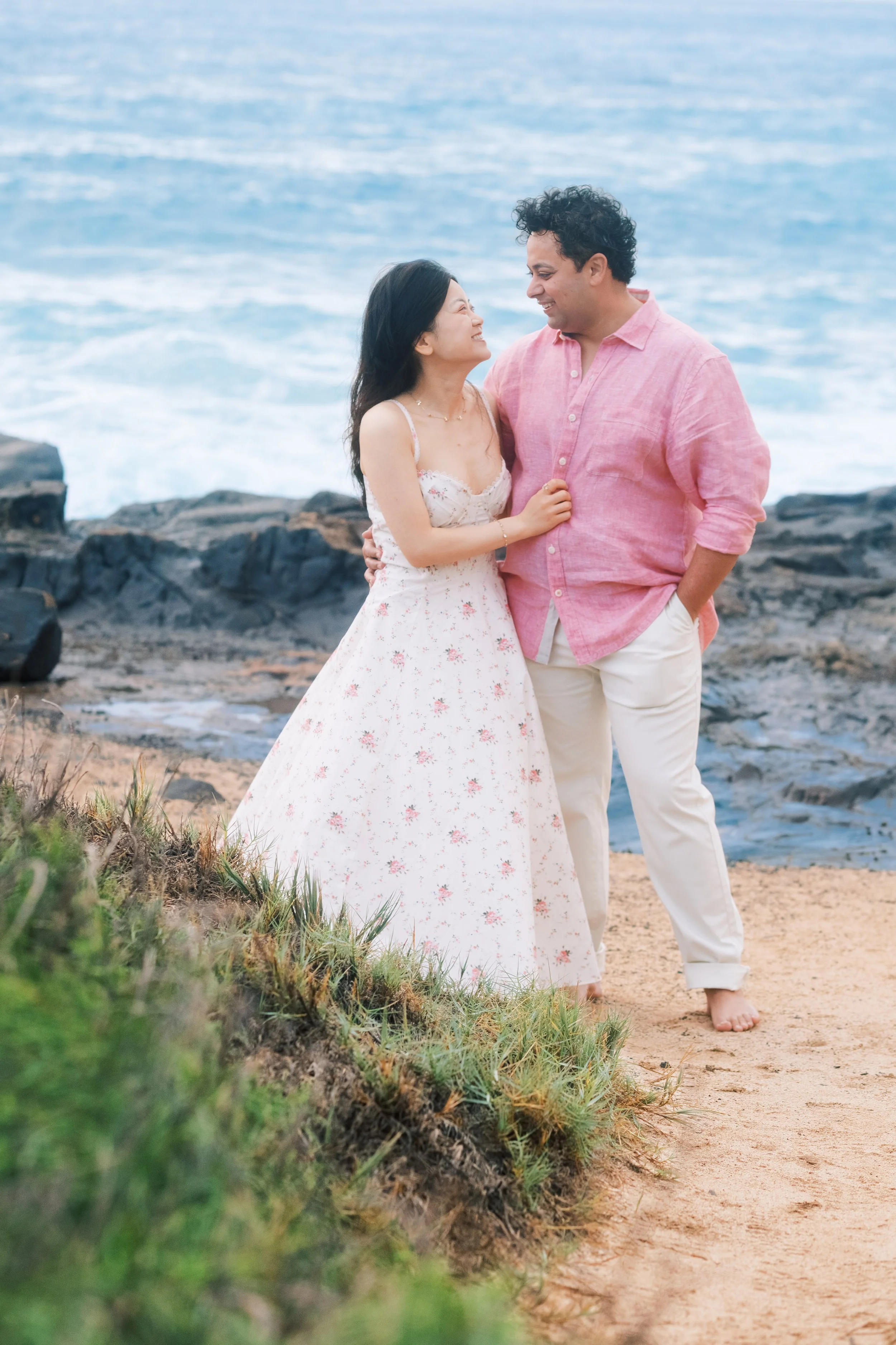 A romantic cliffside proposal at Ironwoods Beach in Kapalua Maui.