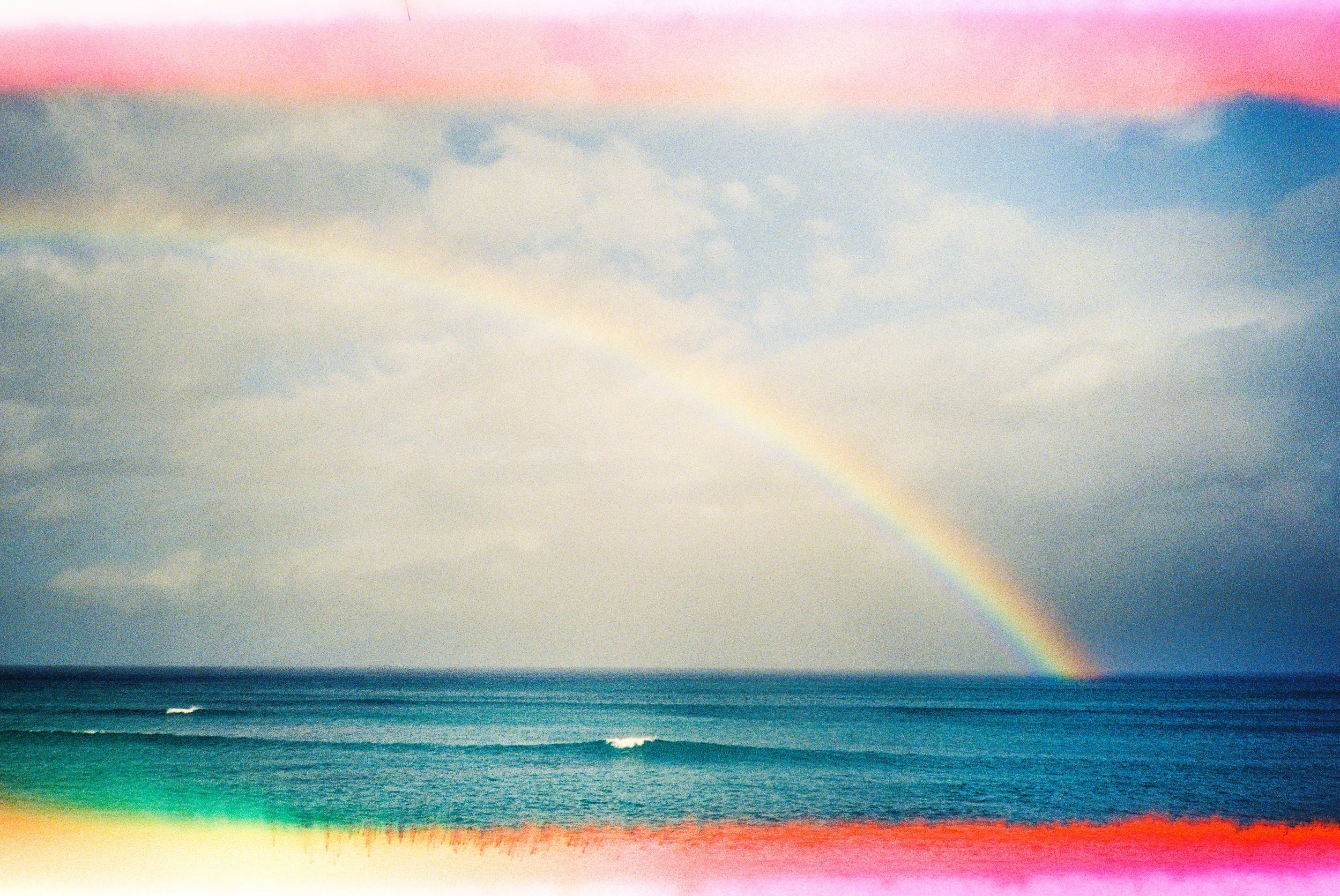 A rainbow in Maui Hawaii over the ocean captured on 35mm film