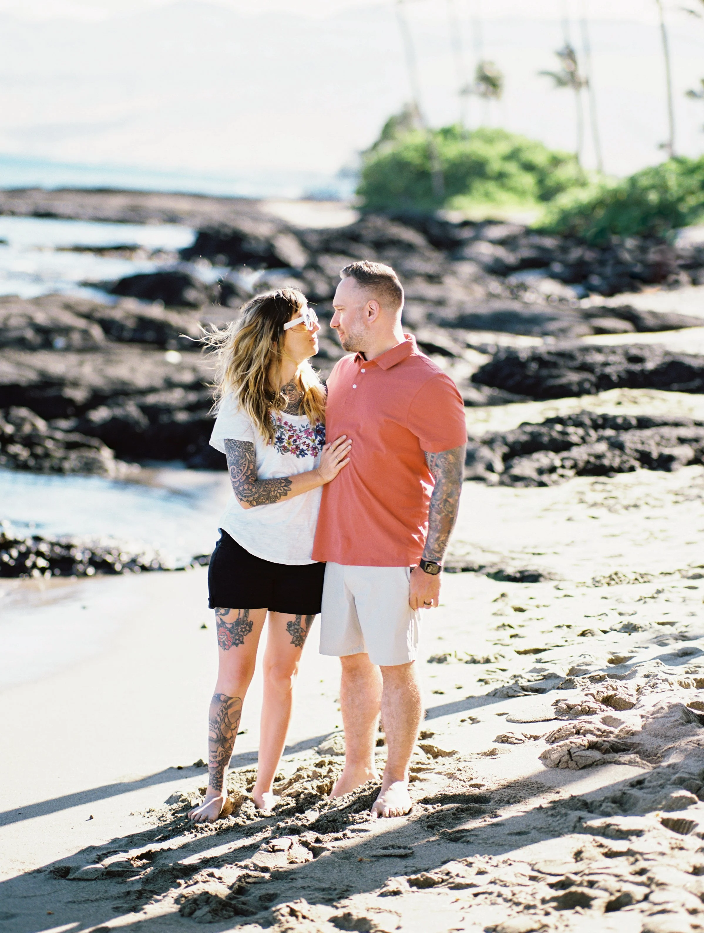 A couples photoshoot captured on film in Big Island Hawaii.