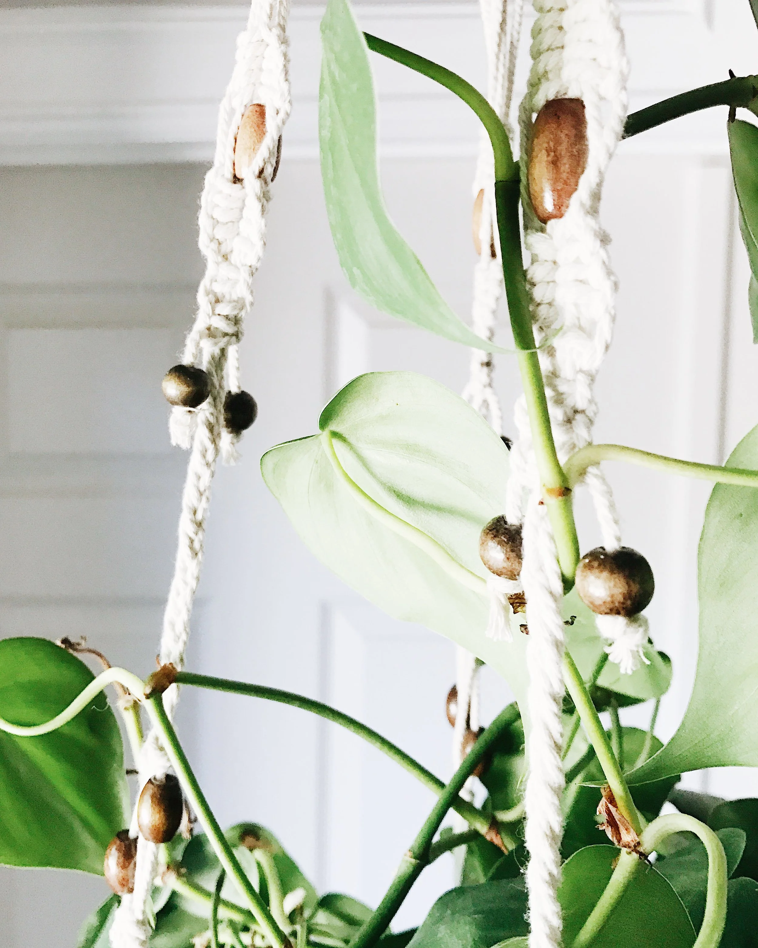 4 ft Hand Woven Beaded Macrame Plant Hanger