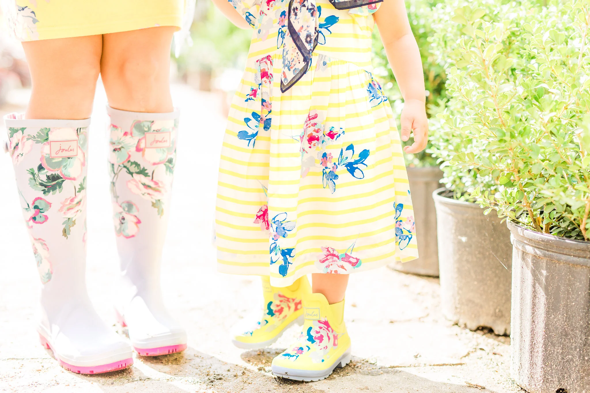 Joules Tall Wellyprint Floral Print Rain boots Tommy and me yellow pink rainboots.jpg