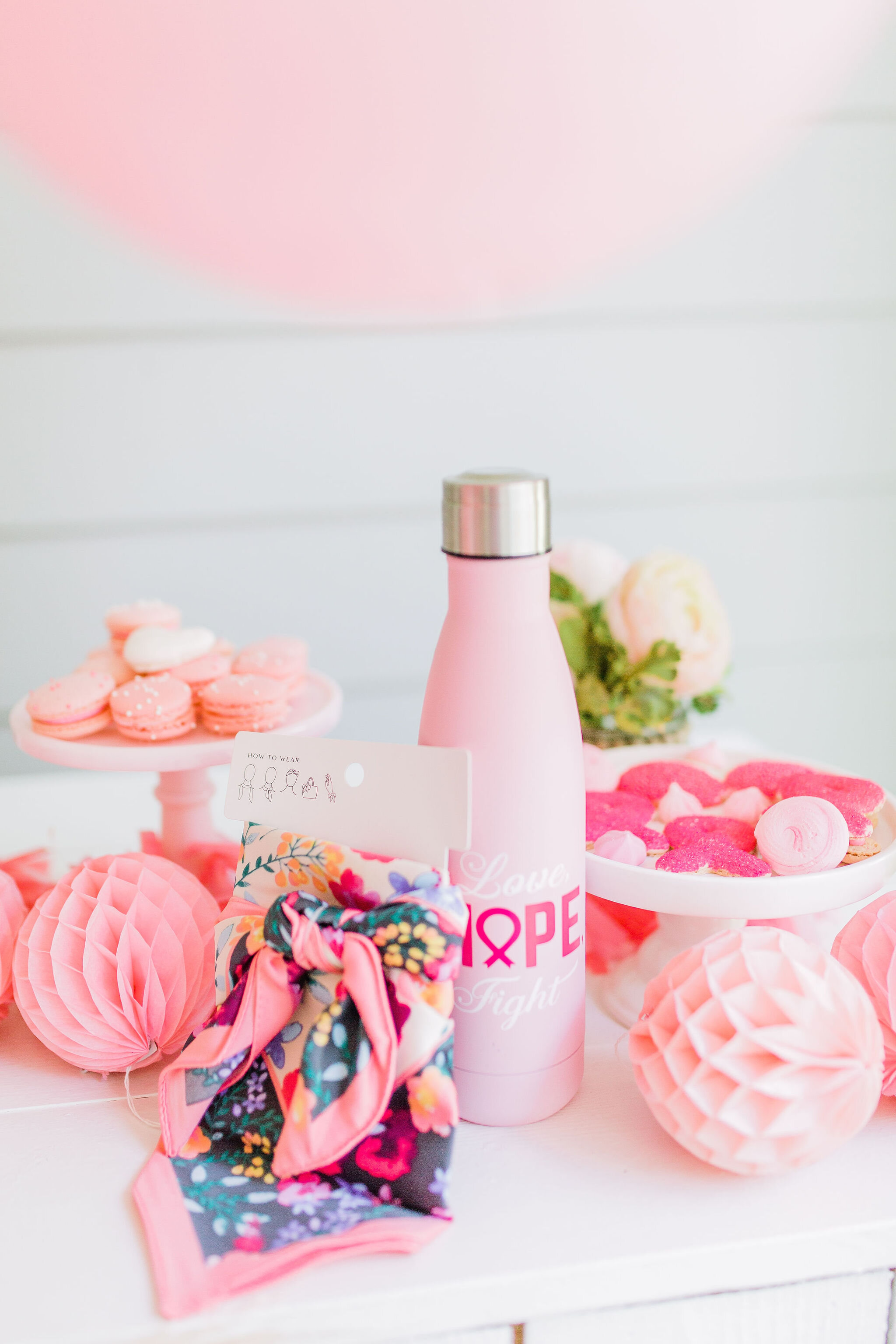 DIY Pink Macaron Cookie Stand - Stage Pink October pink Balloon Garland Party Boobie Macaron