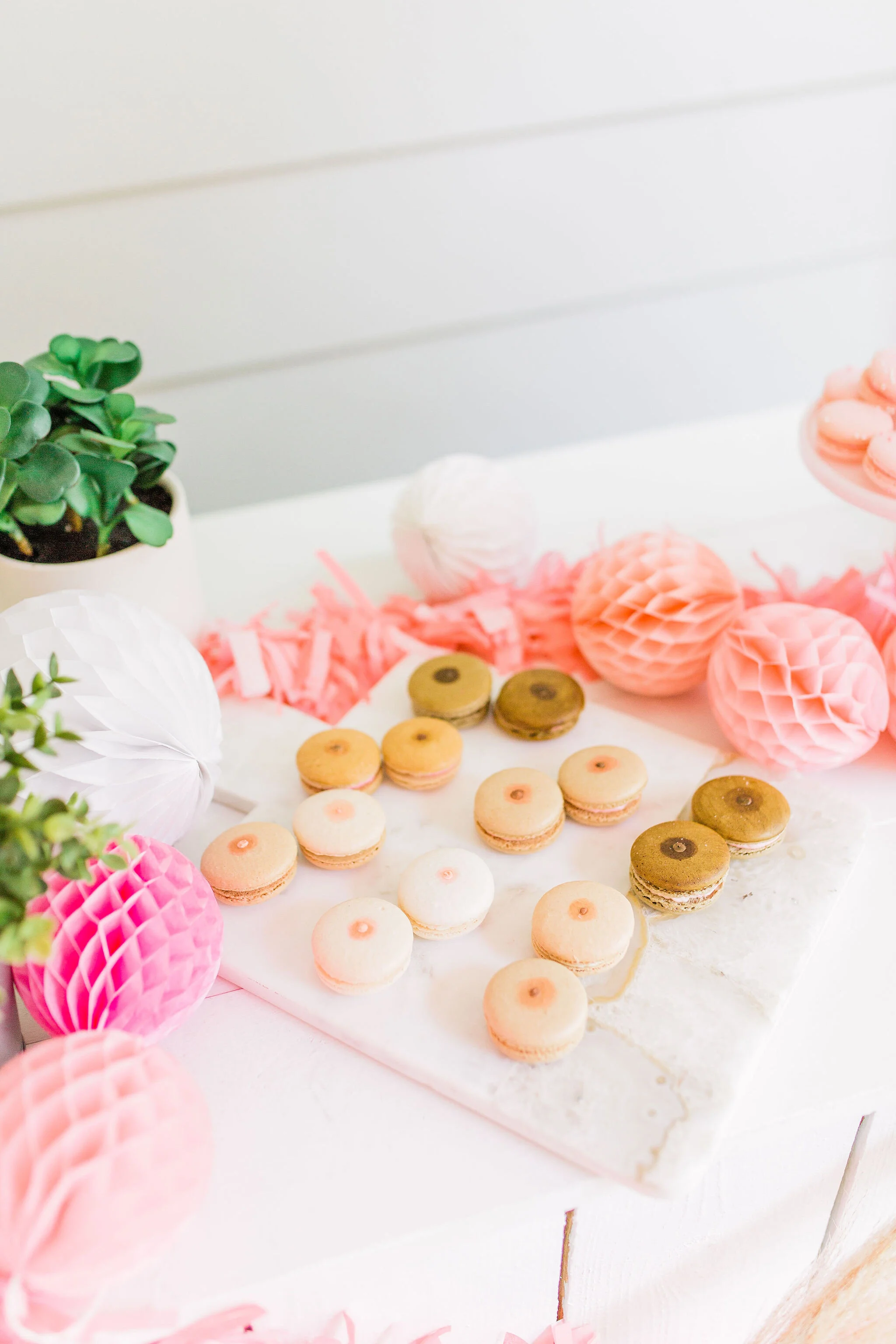 DIY Pink Macaron Cookie Stand - Stage Pink October pink Balloon Garland Party Boobie Macaron