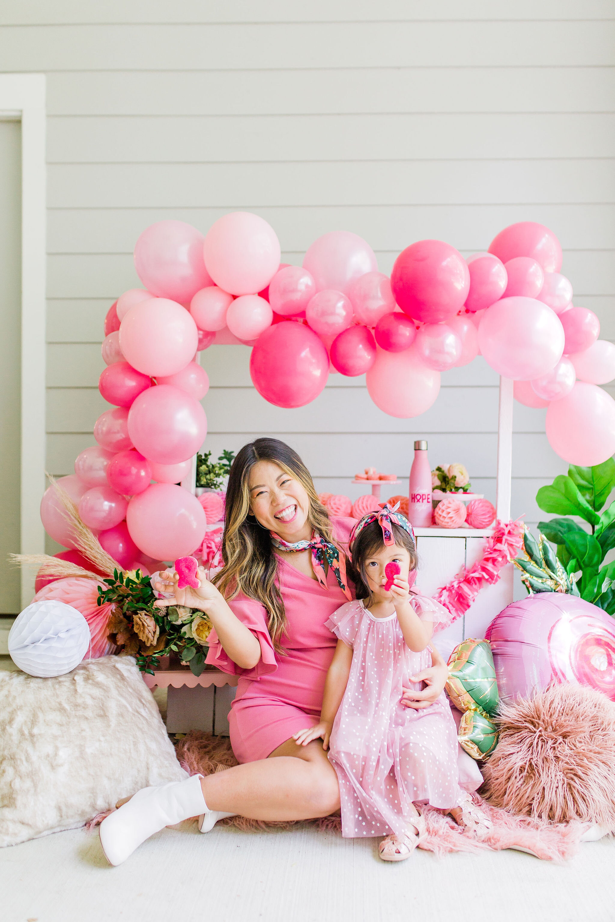 DIY Pink Macaron Cookie Stand - Stage Pink October pink Balloon Garland Party Boobie Macaron