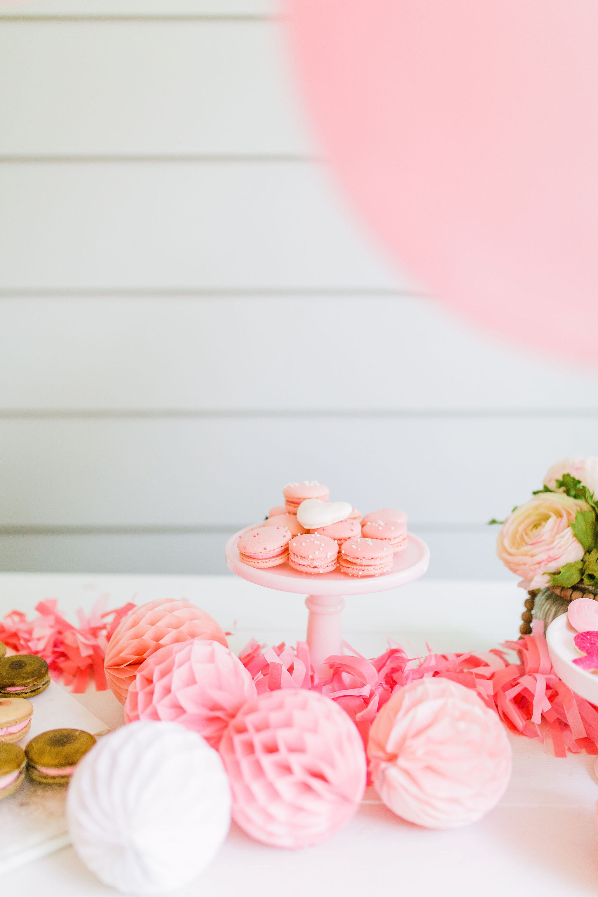 DIY Pink Macaron Cookie Stand - Stage Pink October pink Balloon Garland Party Boobie Macaron