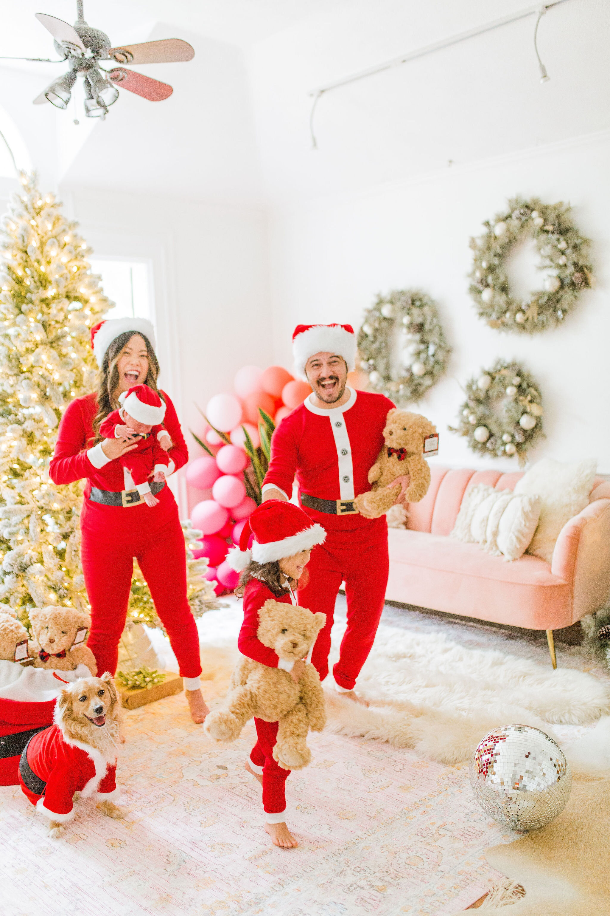 Matching Santa Christmas Family PJs Twinning Holiday Pictures