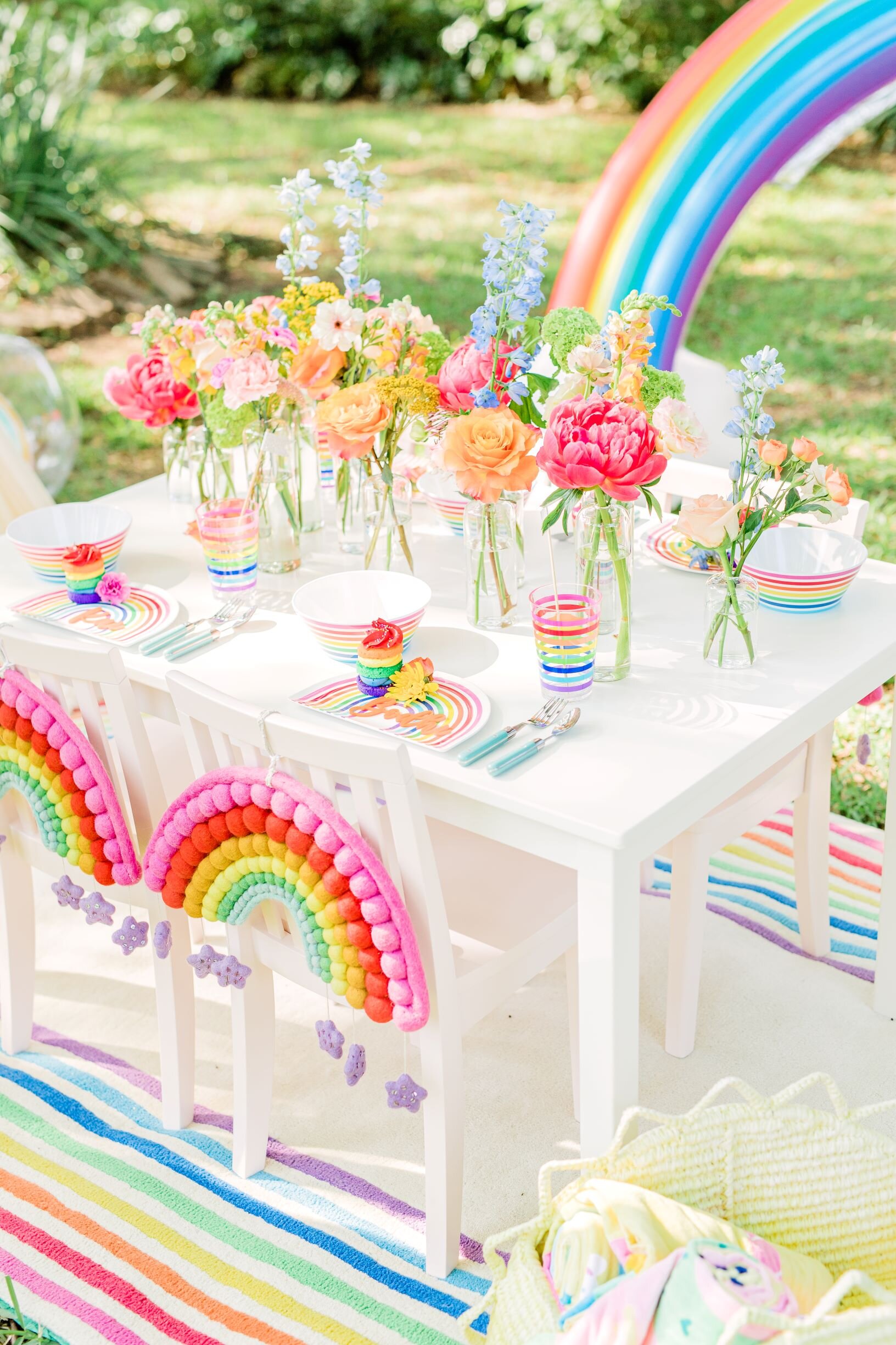 Summer Rainbow Styled Backyard Picnic Kid's birthday party idea
