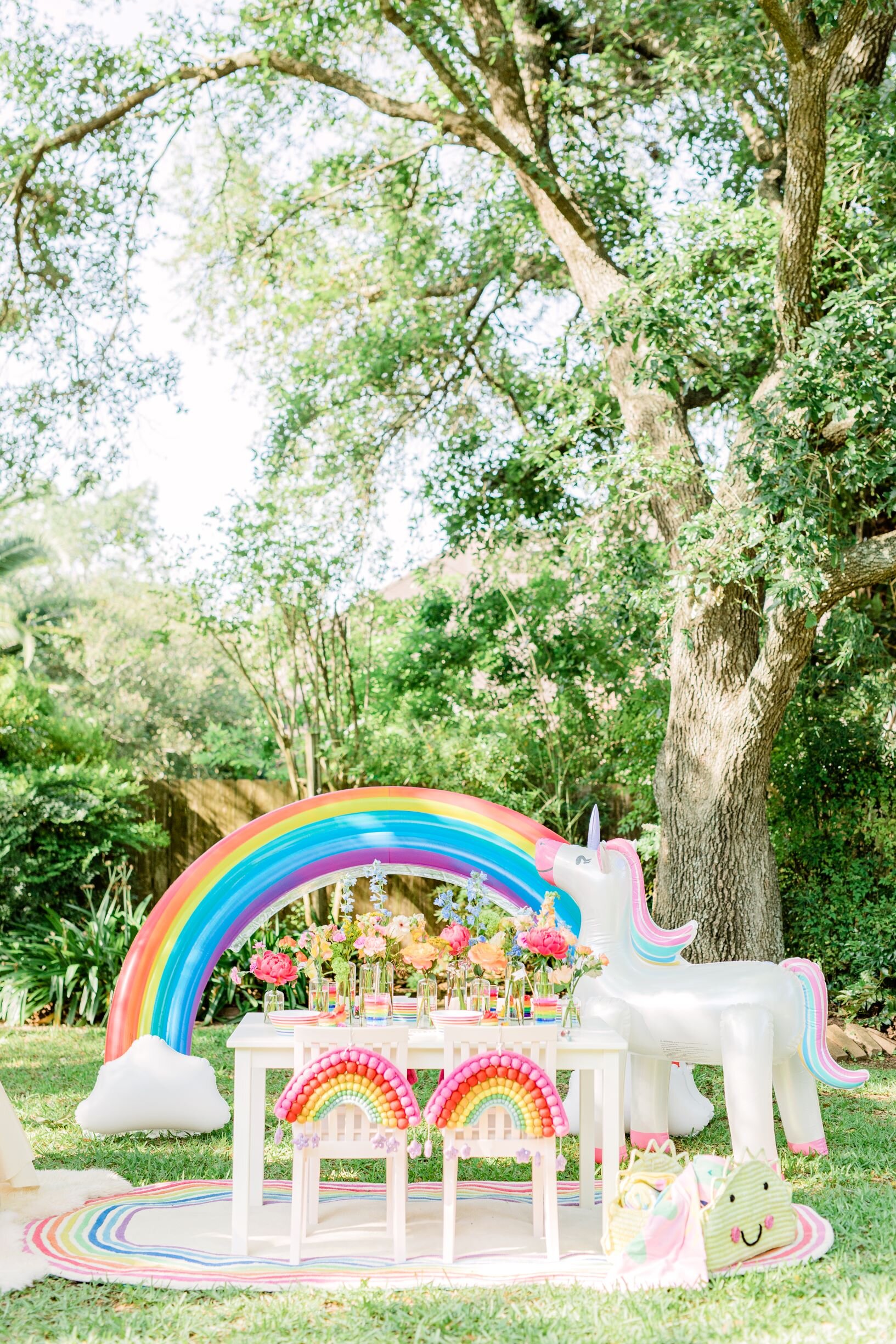 Summer Rainbow Kids Styled Backyard Staycation with Unicorn Sprinkler