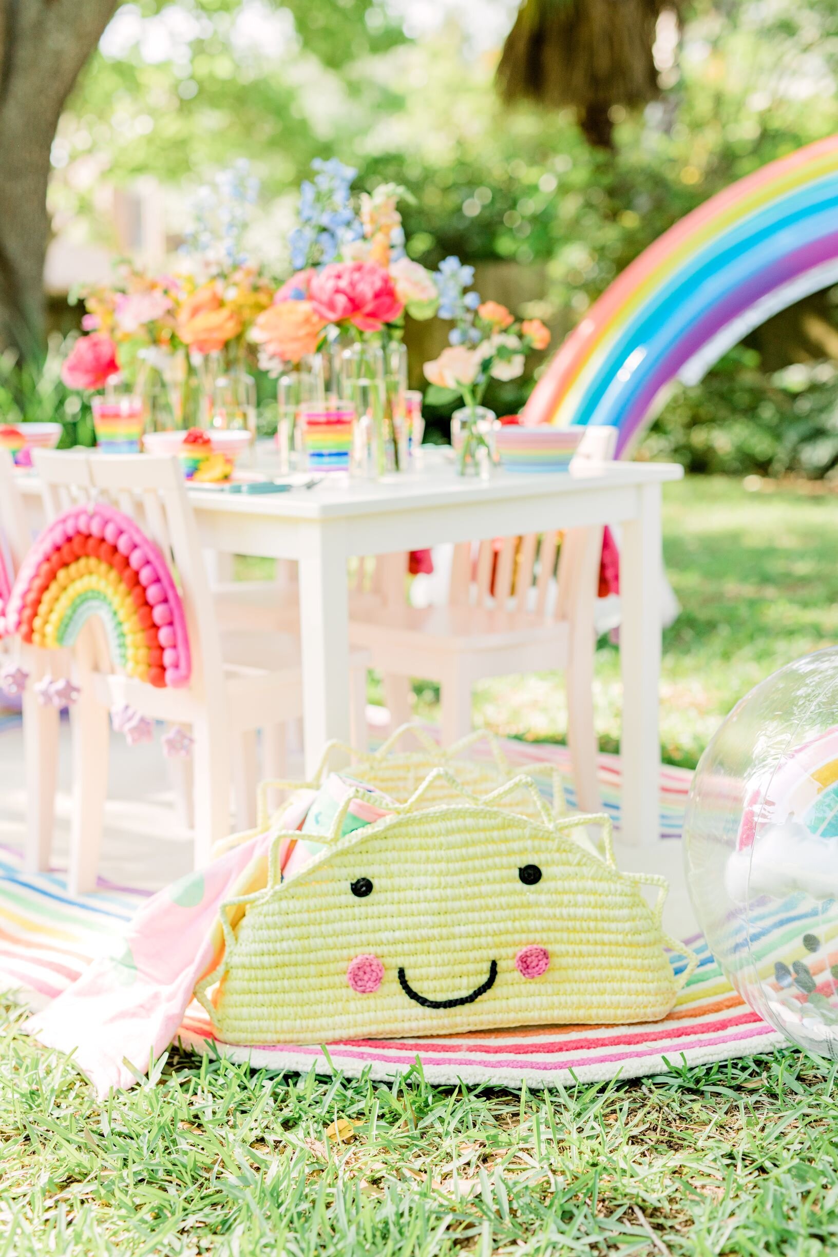 Summer Sunshine and Rainbow Kid Styled Backyard Picnic Splash Fun