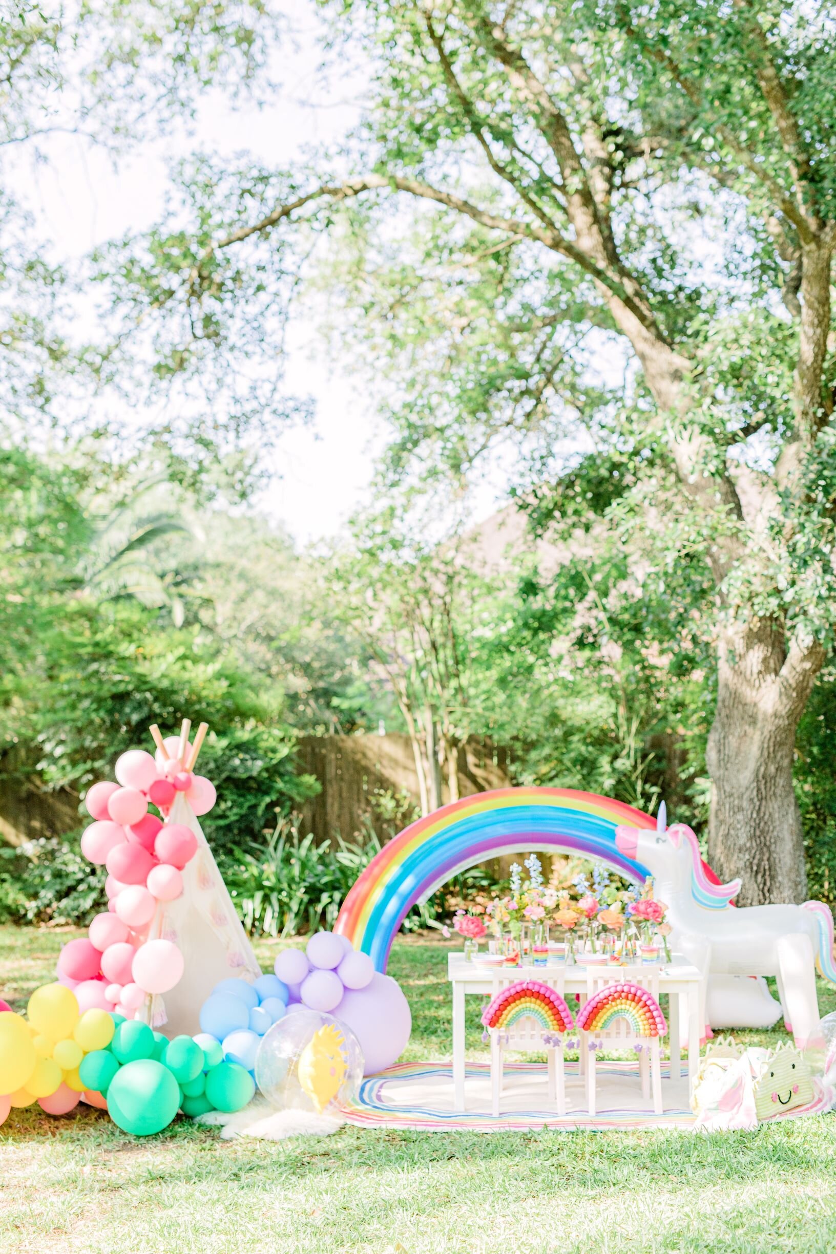 Summer Kid Styled Rainbow Backyard Picnic and Splash Party Oasis