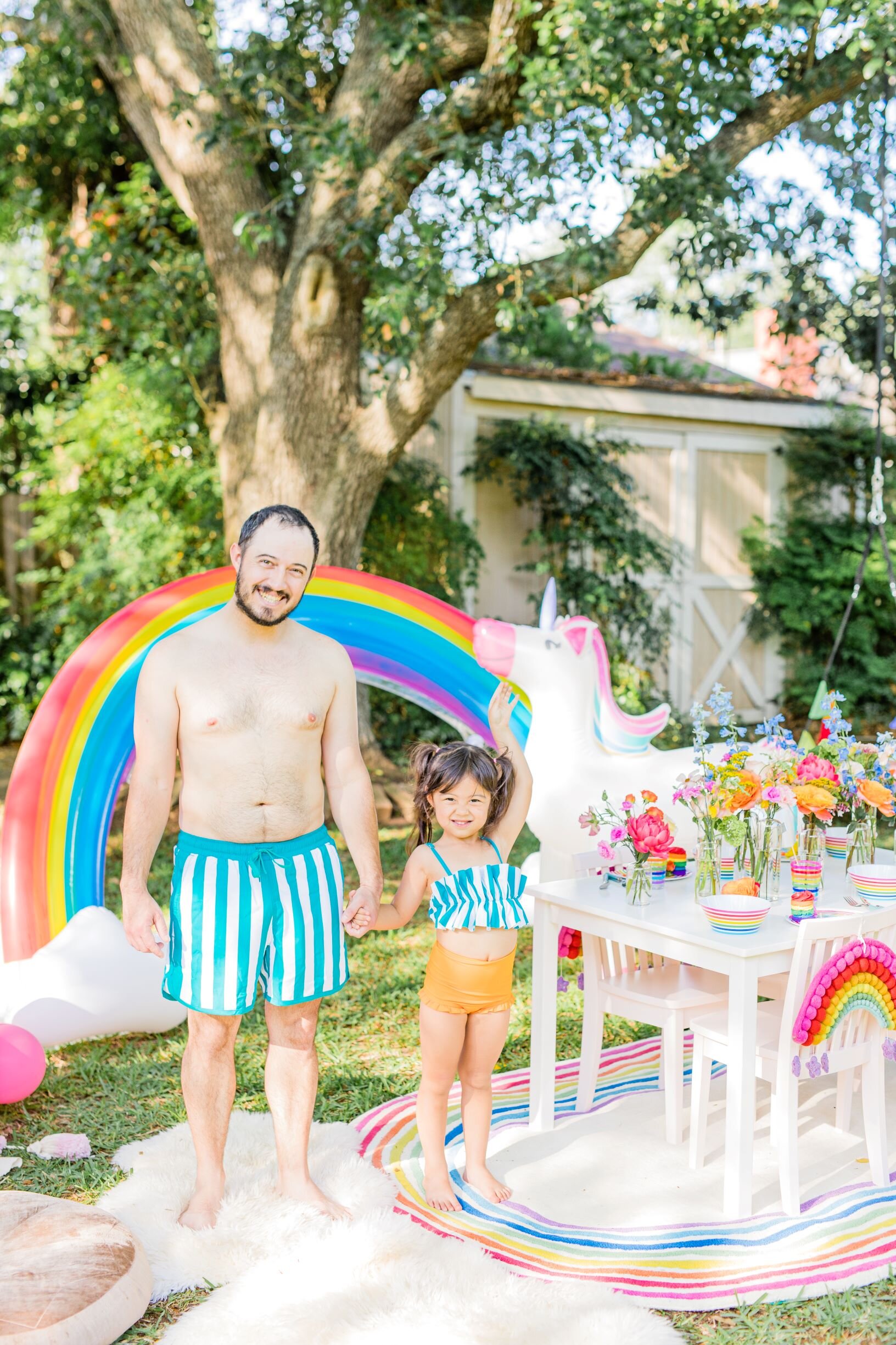 Summer Rainbow Kid Styled Family Backyard Splash Picnic