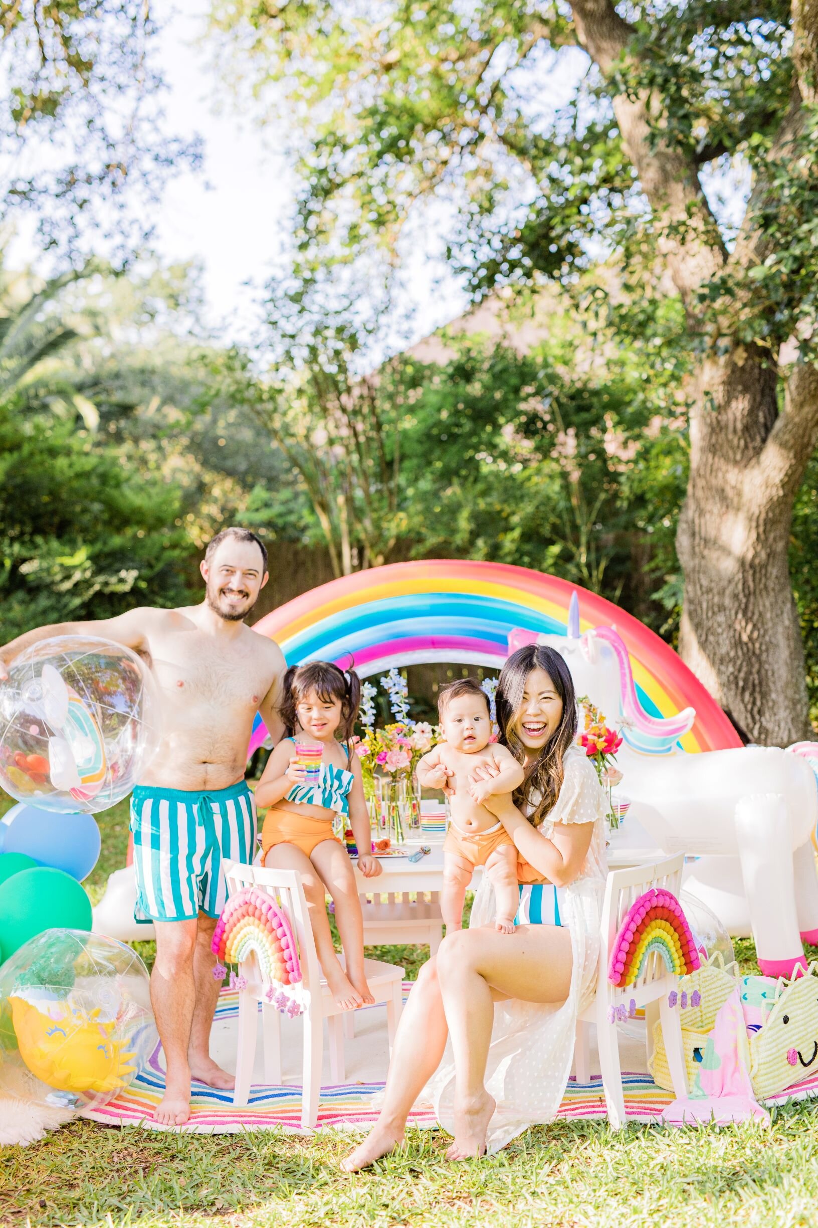 Summer Rainbow Kid Styled Family Backyard Picnic Splash Pad Bash