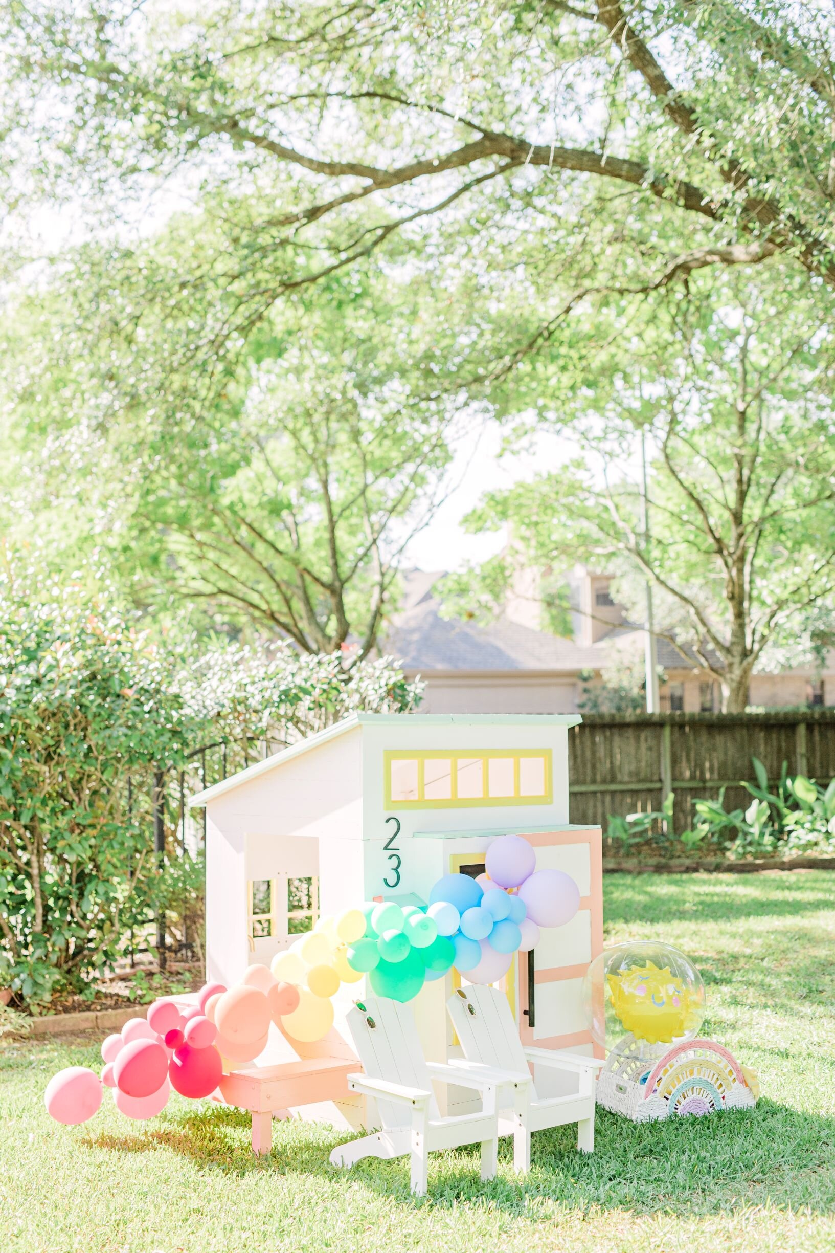 Summer Rainbow Kid Styled Backyard Pretend Playhouse Colorful DIY Repaint