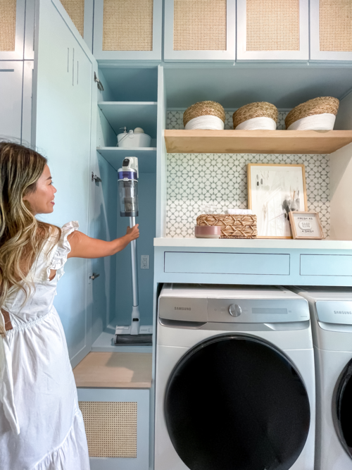 Transitional Blue Serene Mudroom, Laundry Room Shelving Ideas Home Depot