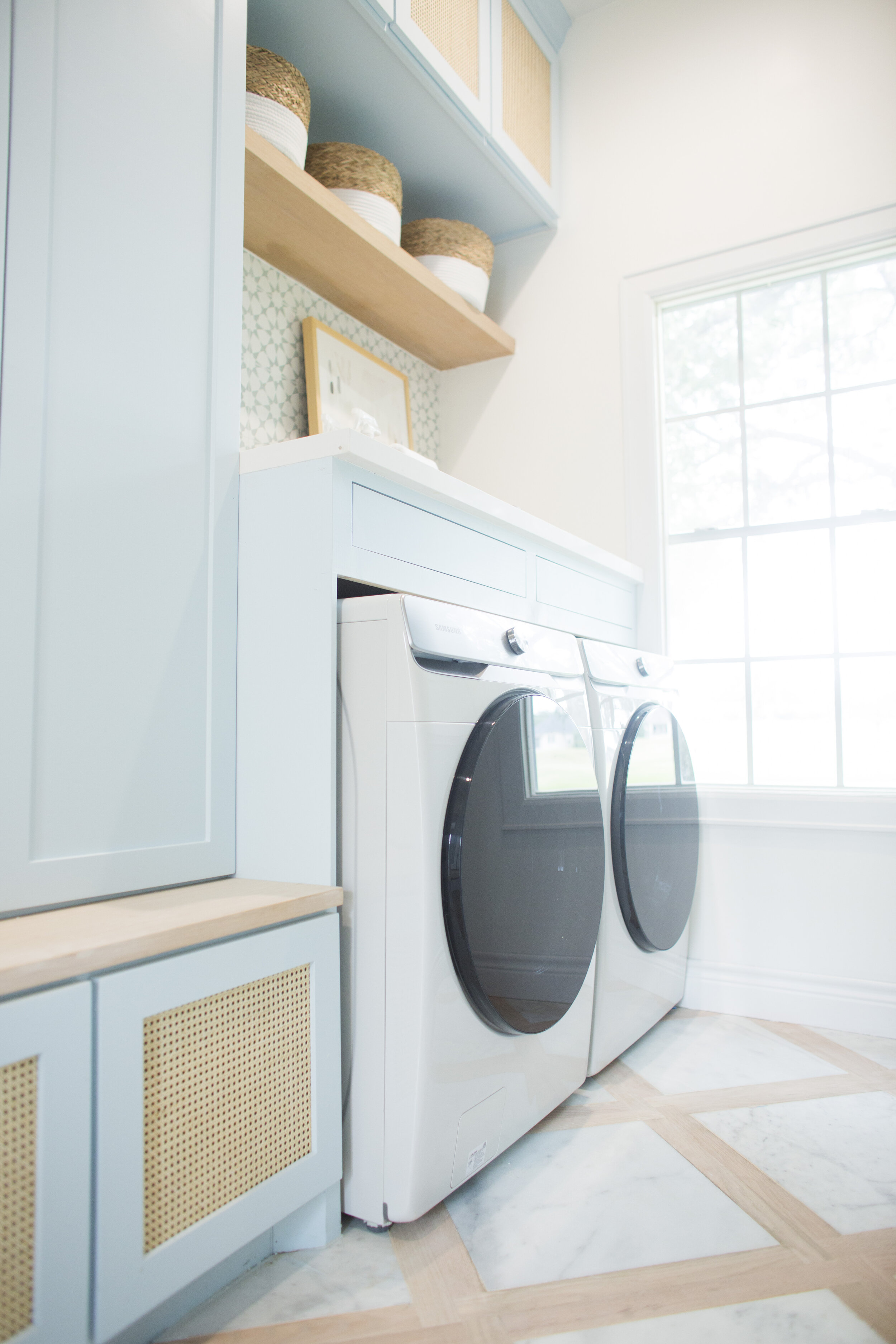 Transitional Blue Serene Mudroom Laundry Room Makeover with 4 Must