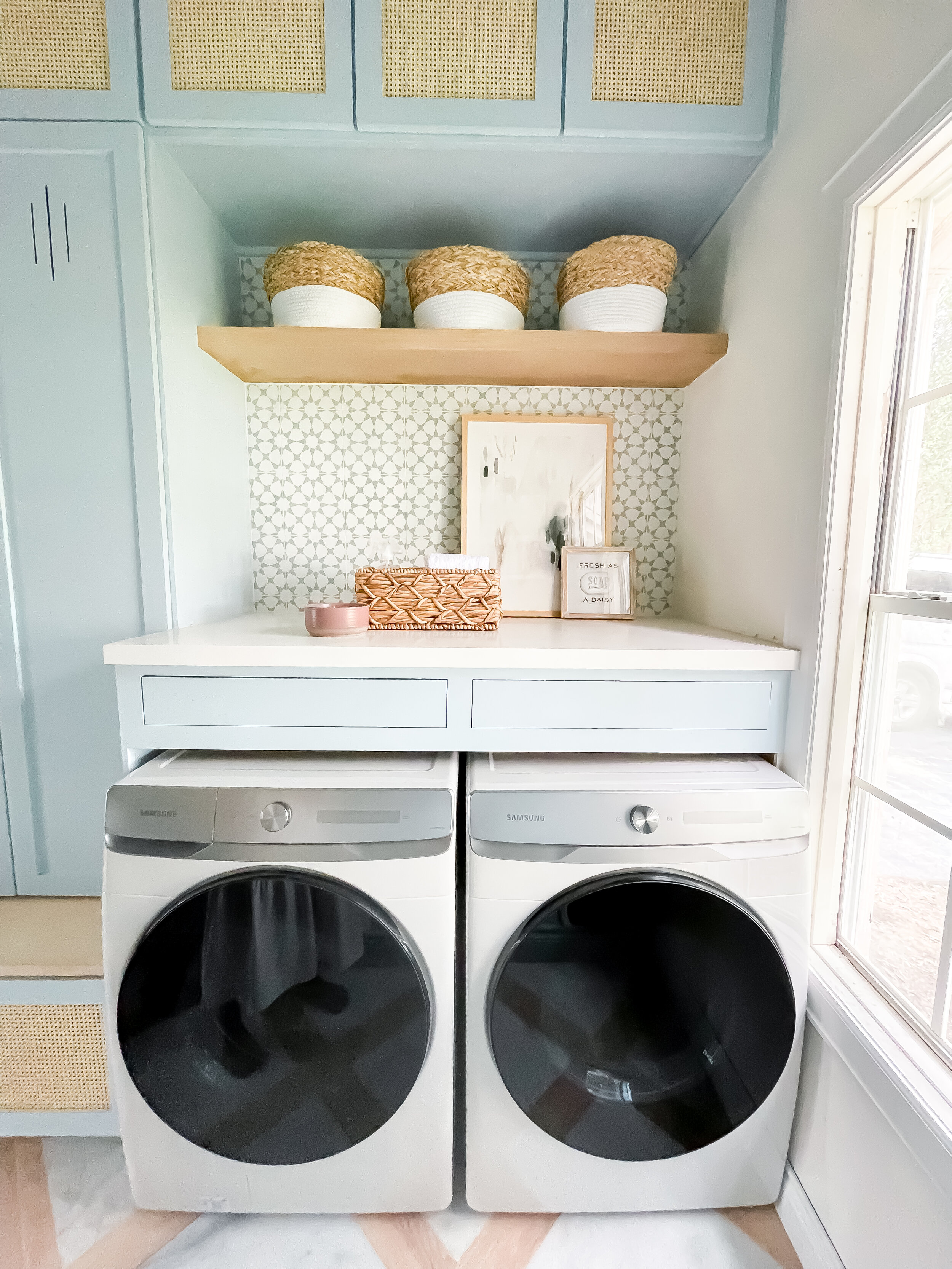 Transitional Blue Serene Mudroom Laundry Room Makeover with 4 Must