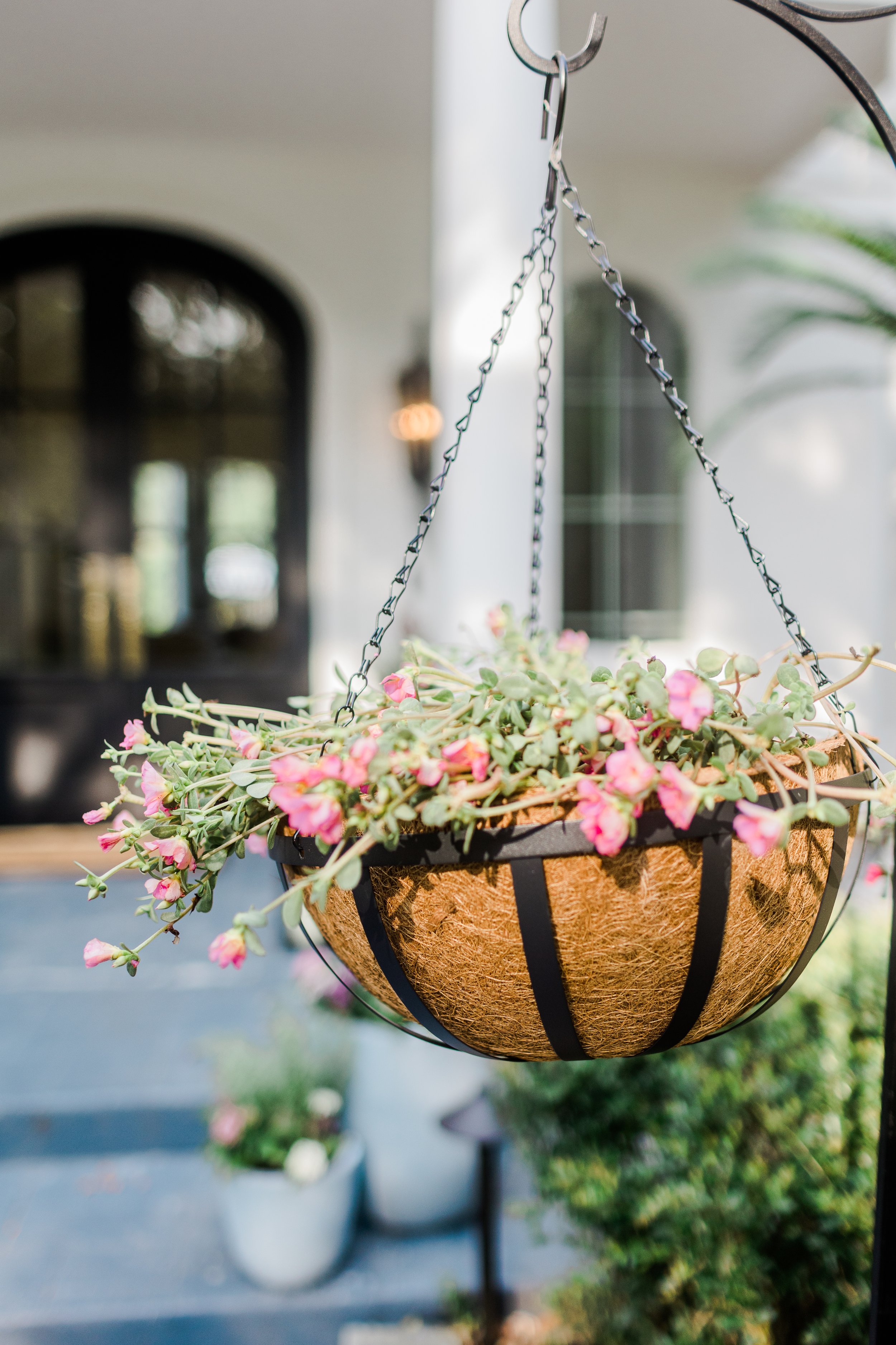 Home Depot Front Yard Porch Refresh Summer update Vigoro Plants and Planters Front door landscape update hanging baskets seasonal flowers