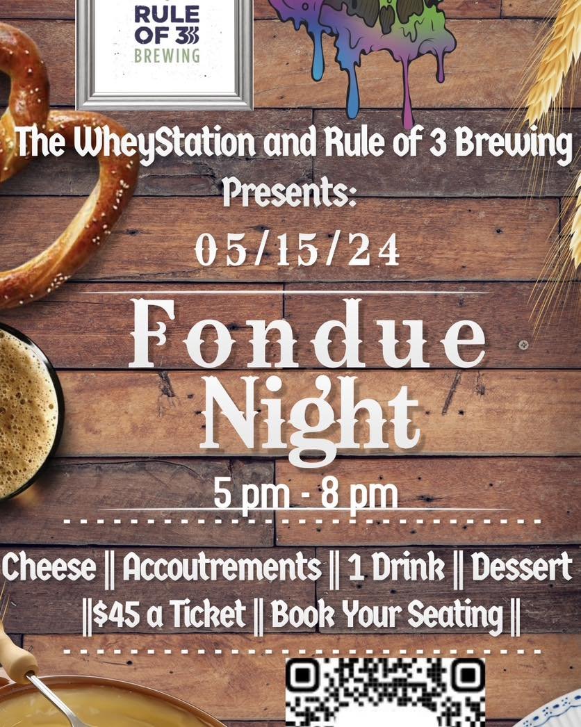 Don&rsquo;t forget about Momma! We still have room for our fondue night this coming Wednesday May 15th at Rule of 3 Brewing!!! Reservation link in the comments