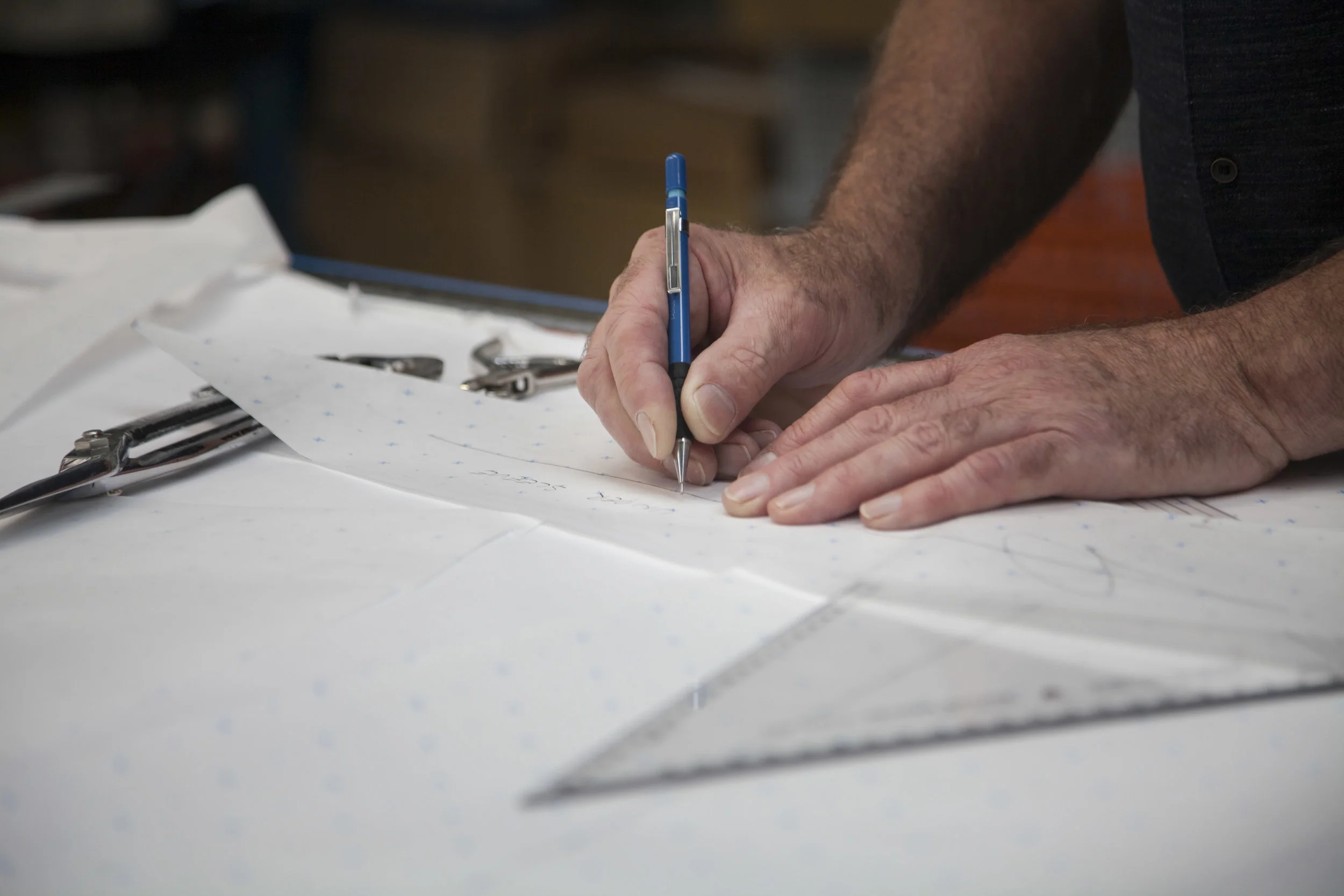 A documentary photograph of work taking place at the Cookson Clegg factory, Lancashire. Part of a commercial photography commission for Finisterre