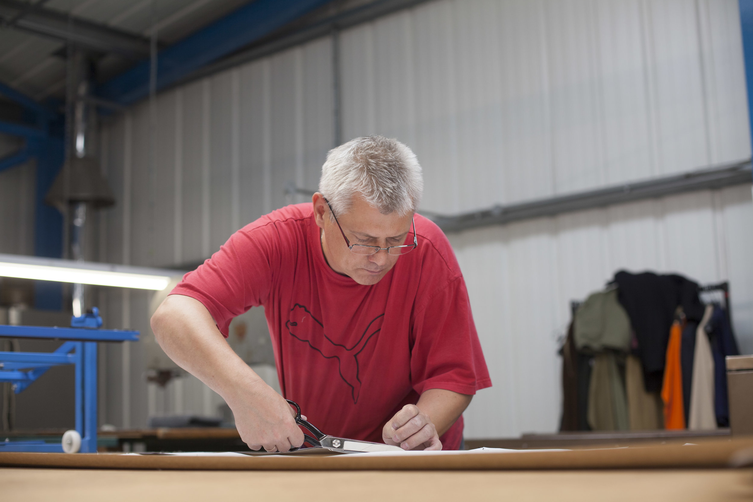  A documentary photograph of work taking place at the Cookson Clegg factory, Lancashire.  Part of a commercial photography commission for Finisterre 