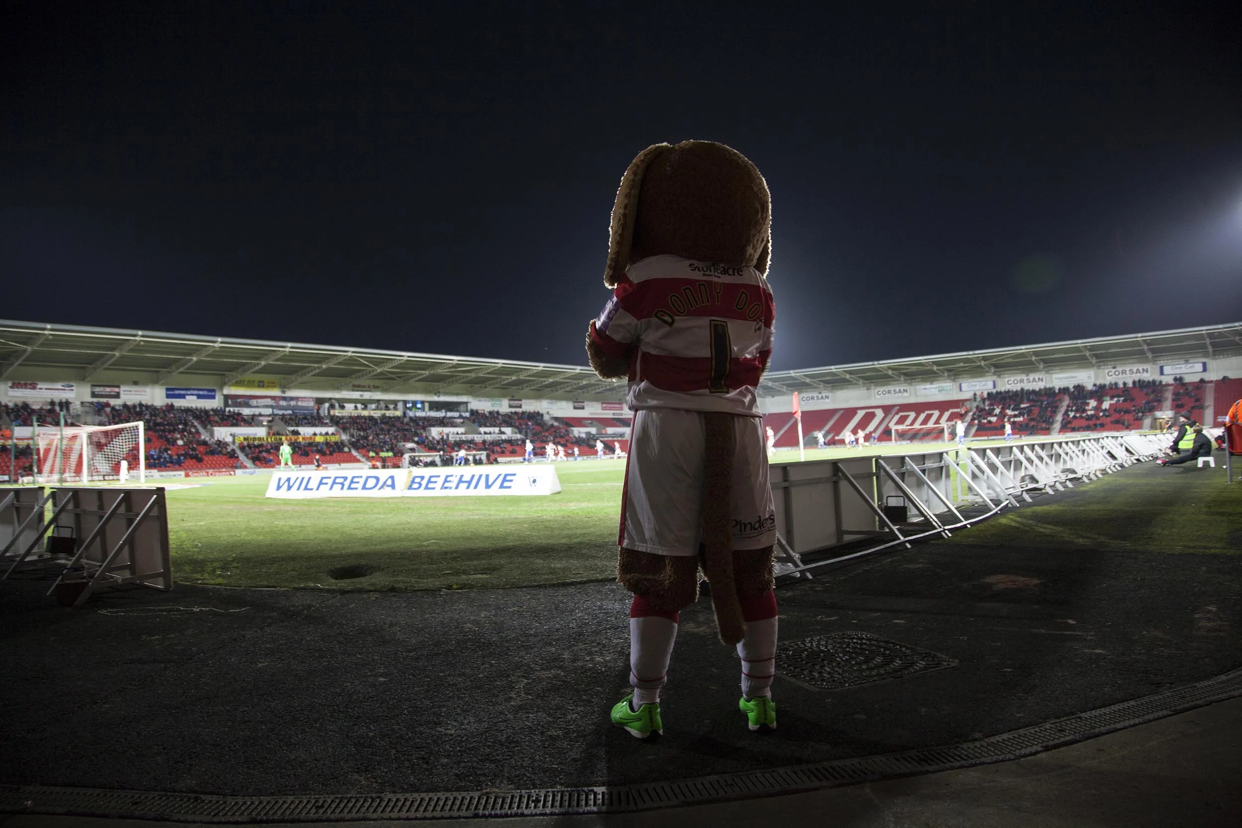 A documentary photograph of Doncaster Rovers’ mascot at the Keepmoat Stadium. I was commissioned as documentary photographer by German football magazine 11 Freunde.