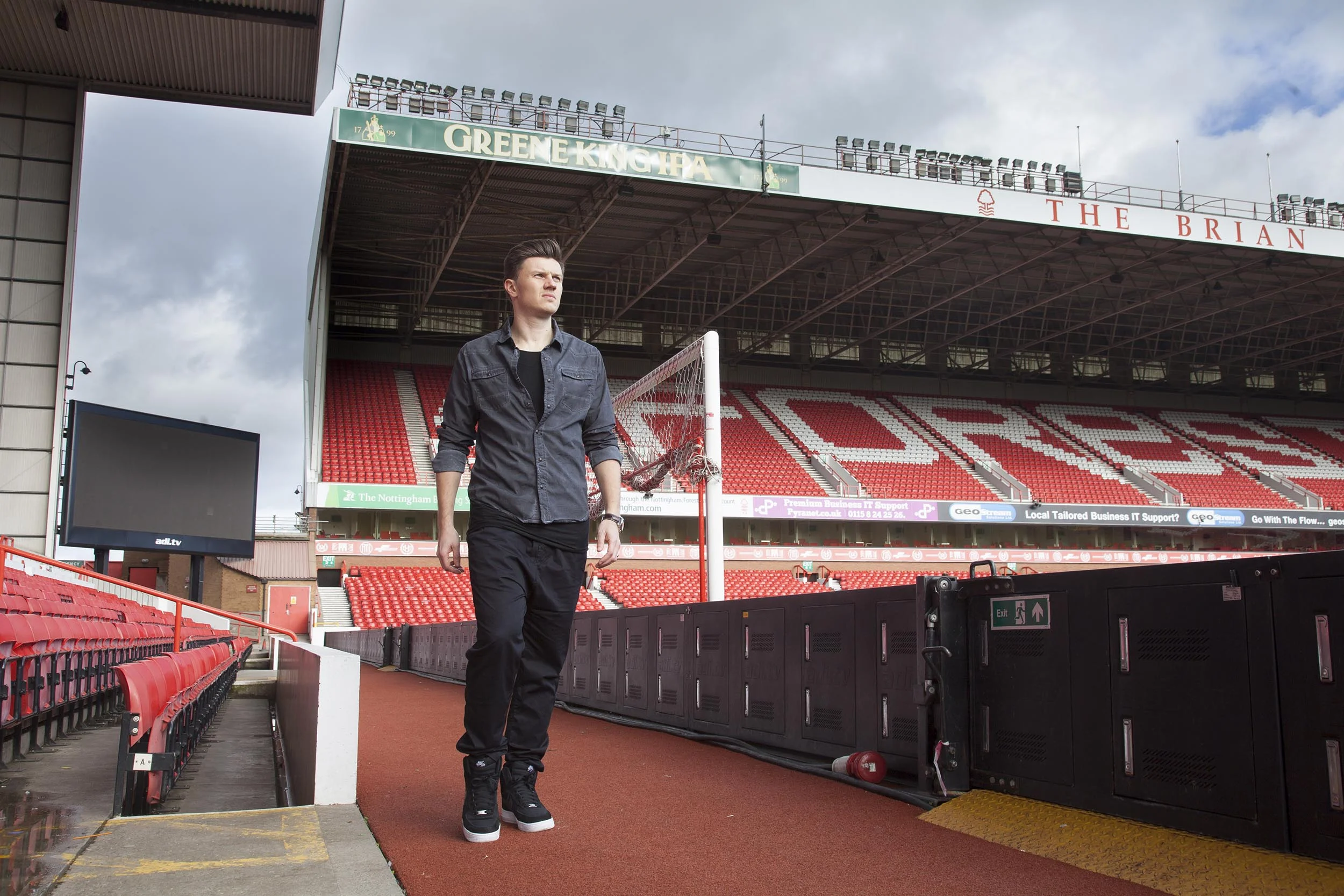 A portrait photograph of footballer Eugen Bopp at Nottingham Forest’s City Ground. I was commissioned as documentary photographer by German football magazine 11 Freunde.