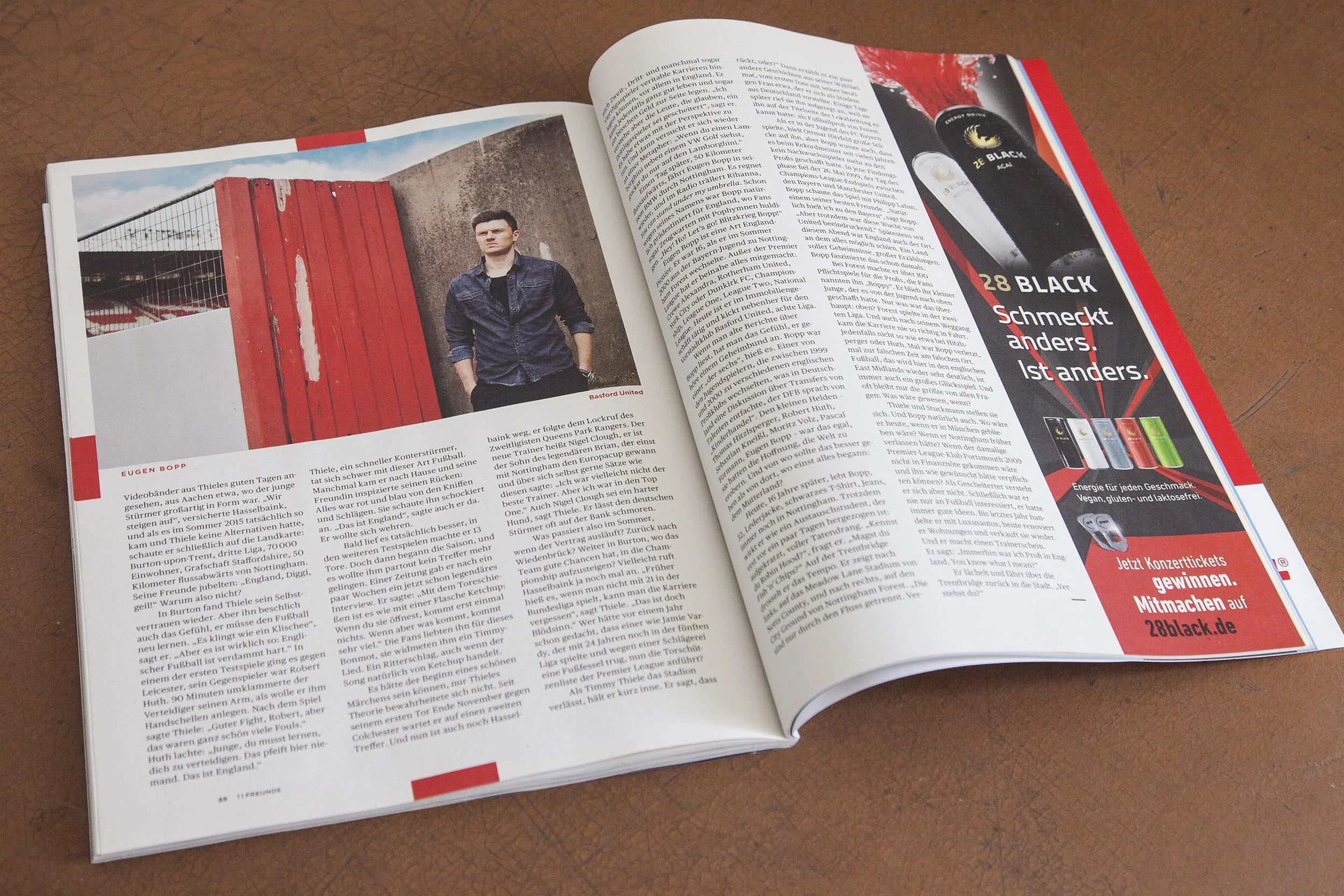 Double page spreads of German football magazine 11 Freunde magazine containing my documentary photography