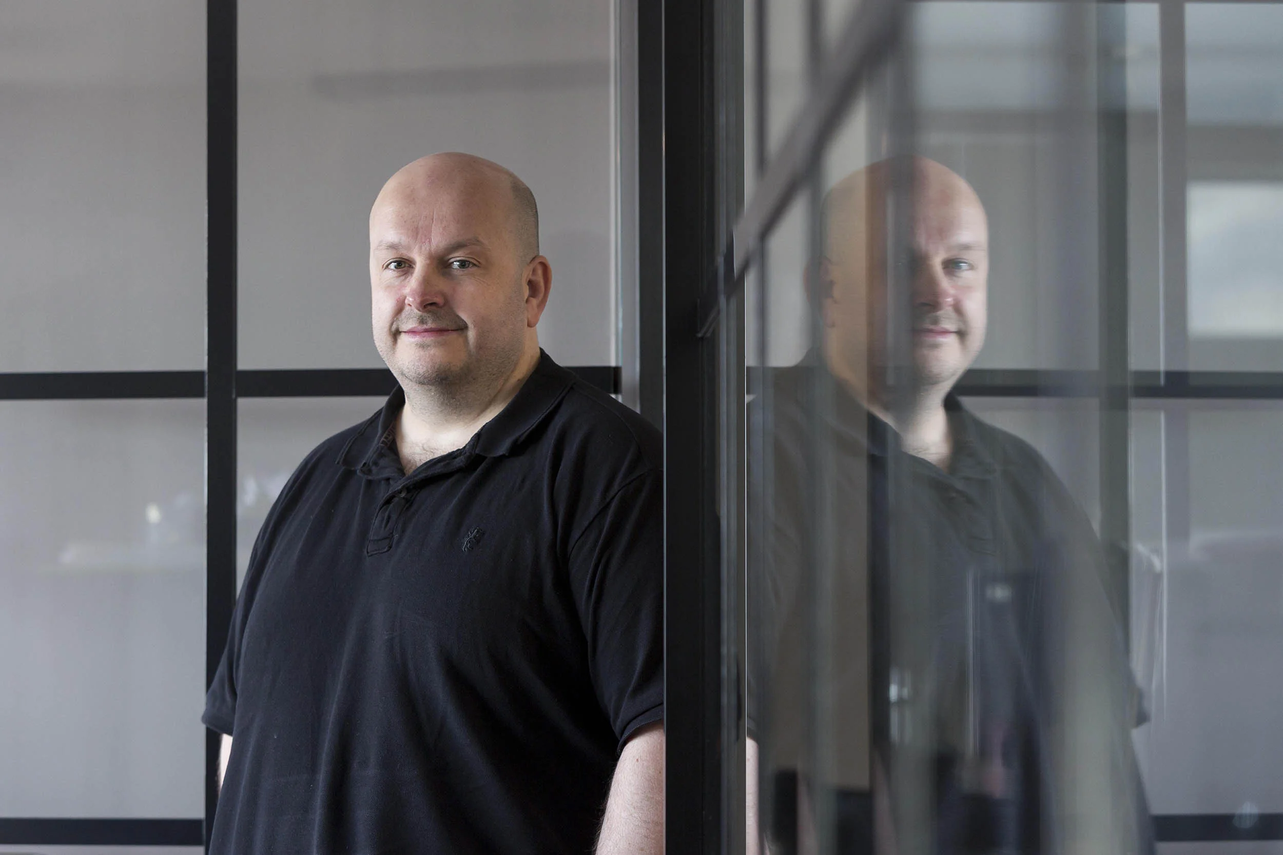 A portrait photograph taken in the offices Cubic Motion, Manchester. Part of a documentary and portrait photography series for their new website
