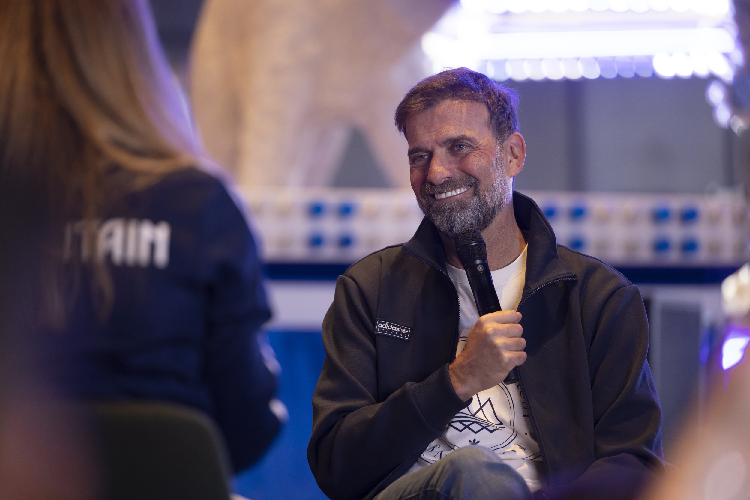  A photograph of an event for adidas in Factory International, Manchester in which Juergen Klopp is in conversation   