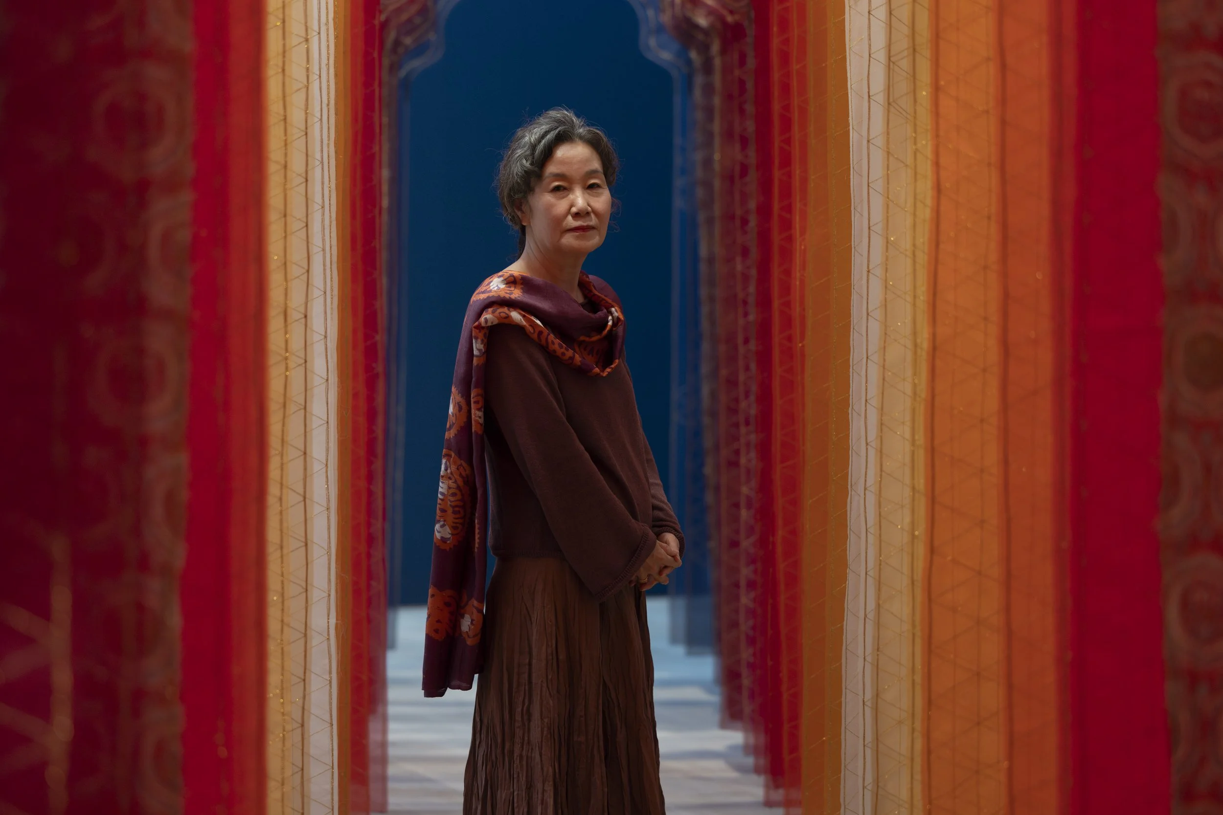 Artist Jounghye Yoo’s Gilded Veil textile installation at the Whitworth Art Gallery, Manchester