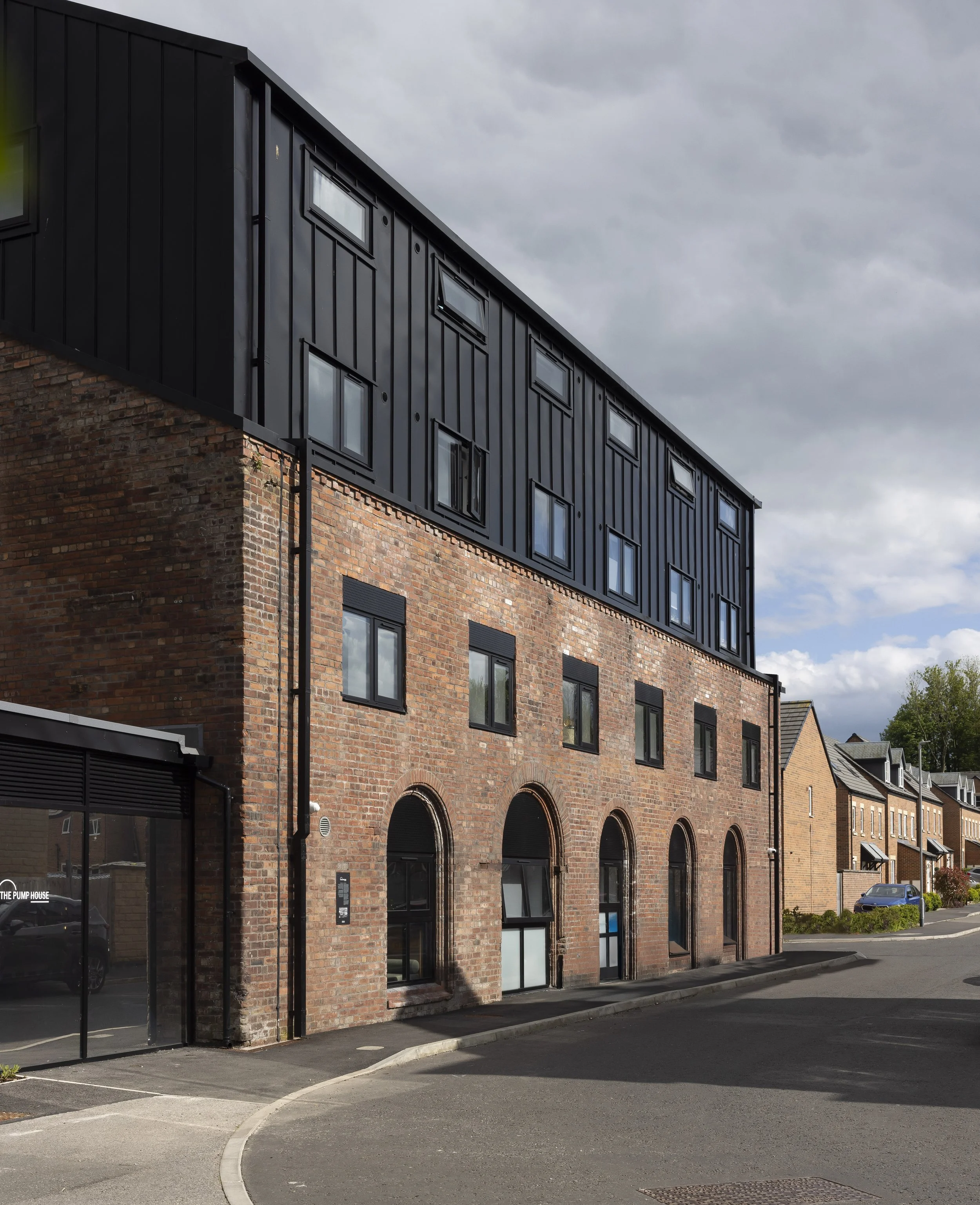 Exterior view of The Pump House by Just H Architects showing restored industrial architecture in Lancaster