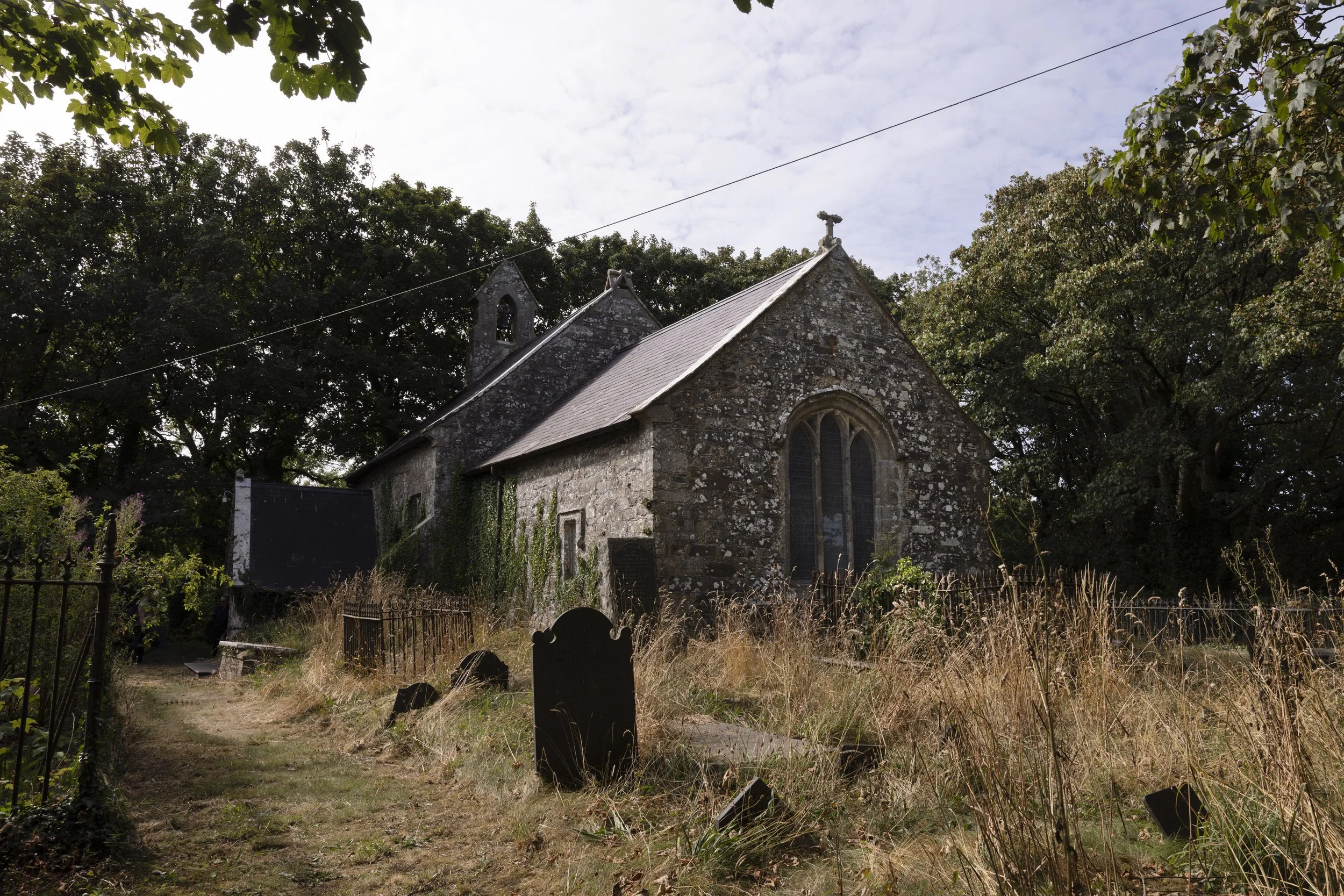 Exterior of St Tyfrydog’s Church, showing the historic building before restoration work begins.