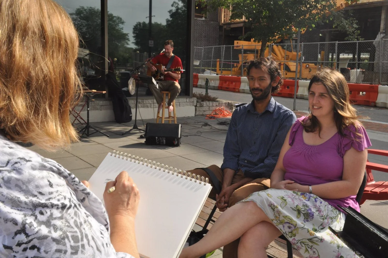 Portrait sketching and live guitar sing-a-long at Chase Plaza in Lafayette