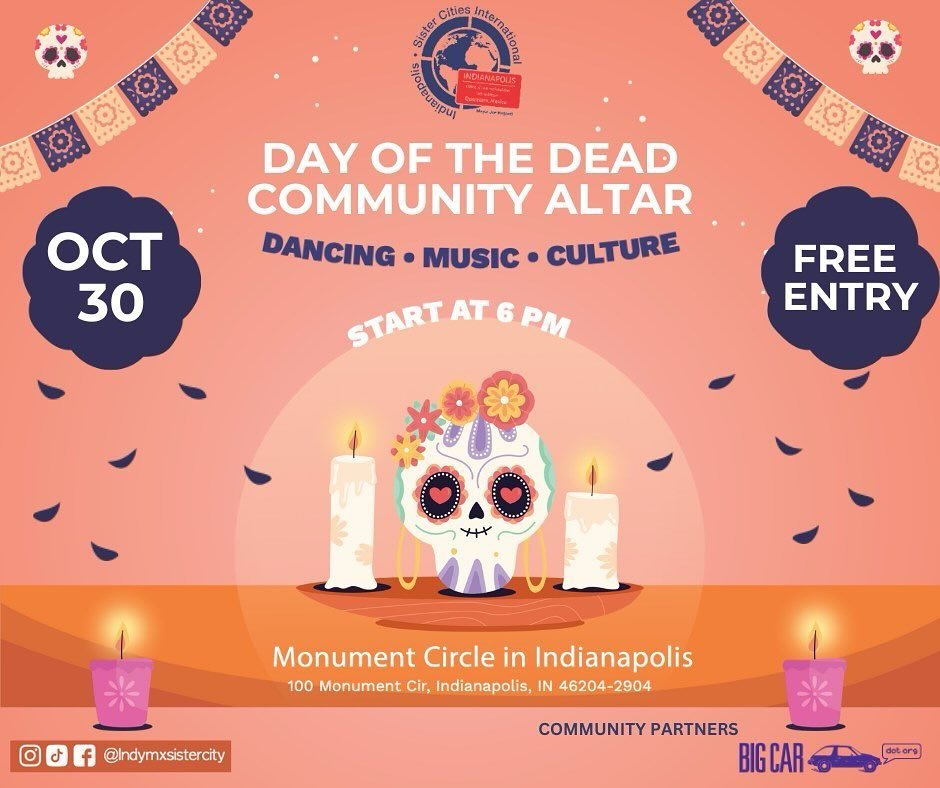 Dia de los Muertos Altar Event at Spark! 
October 30 from 6:00 pm - 8:00 pm

Join the Mexico Sister City Committee in an exciting and culturally enriching way for Dia de los Muertos at Spark on the Circle. Dia de los Muertos, or the Day of the Dead, 