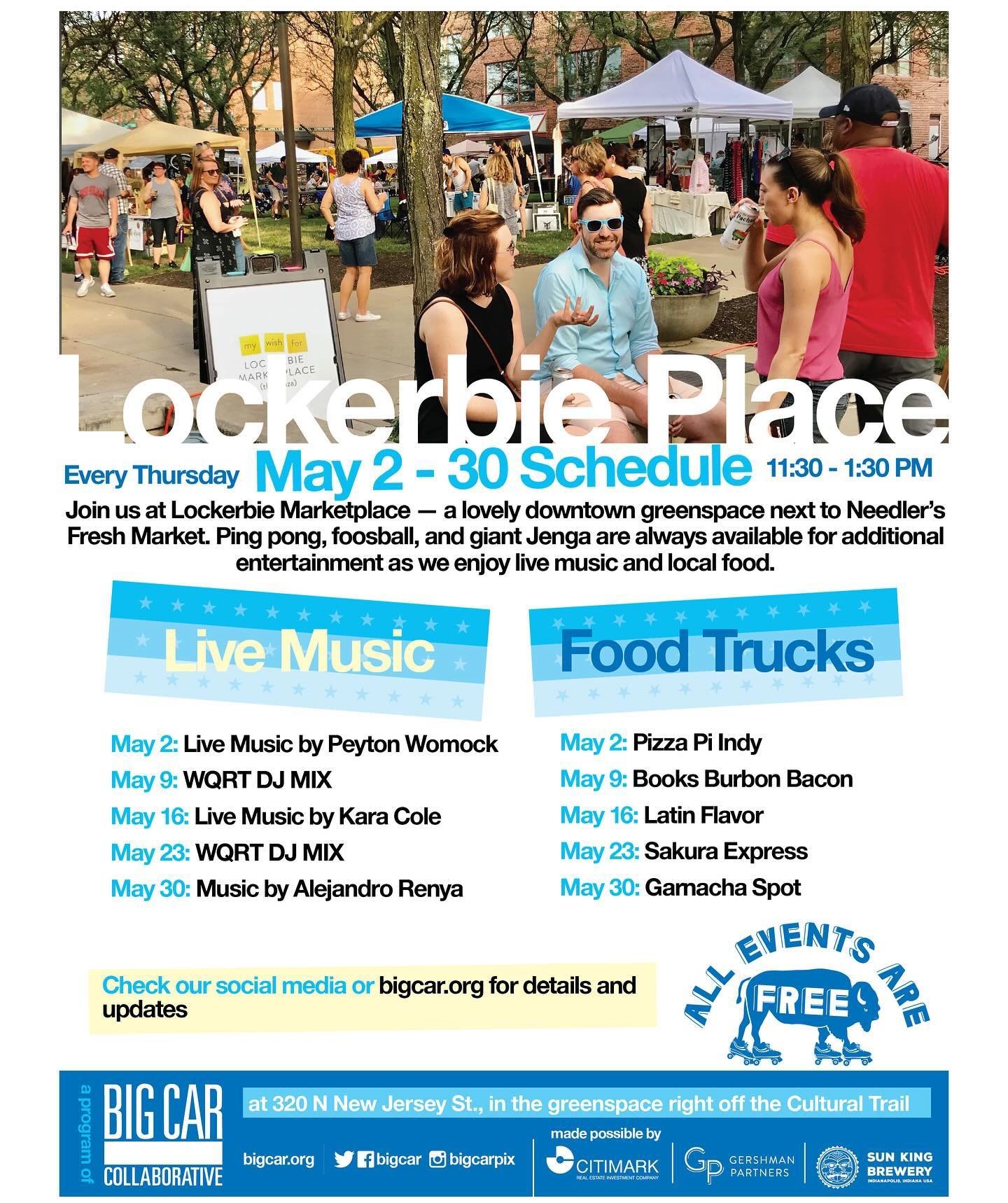 Lockerbie Place is returning for 2024 starting on Thursday, May 2! 🎉

Join us at Lockerbie Marketplace next to Needler&rsquo;s Fresh Market for fun, food, and free music every Thursday until Oct. 3!

🏓  Pingpong, foosball, &amp; giant Jenga
 🎶 Liv