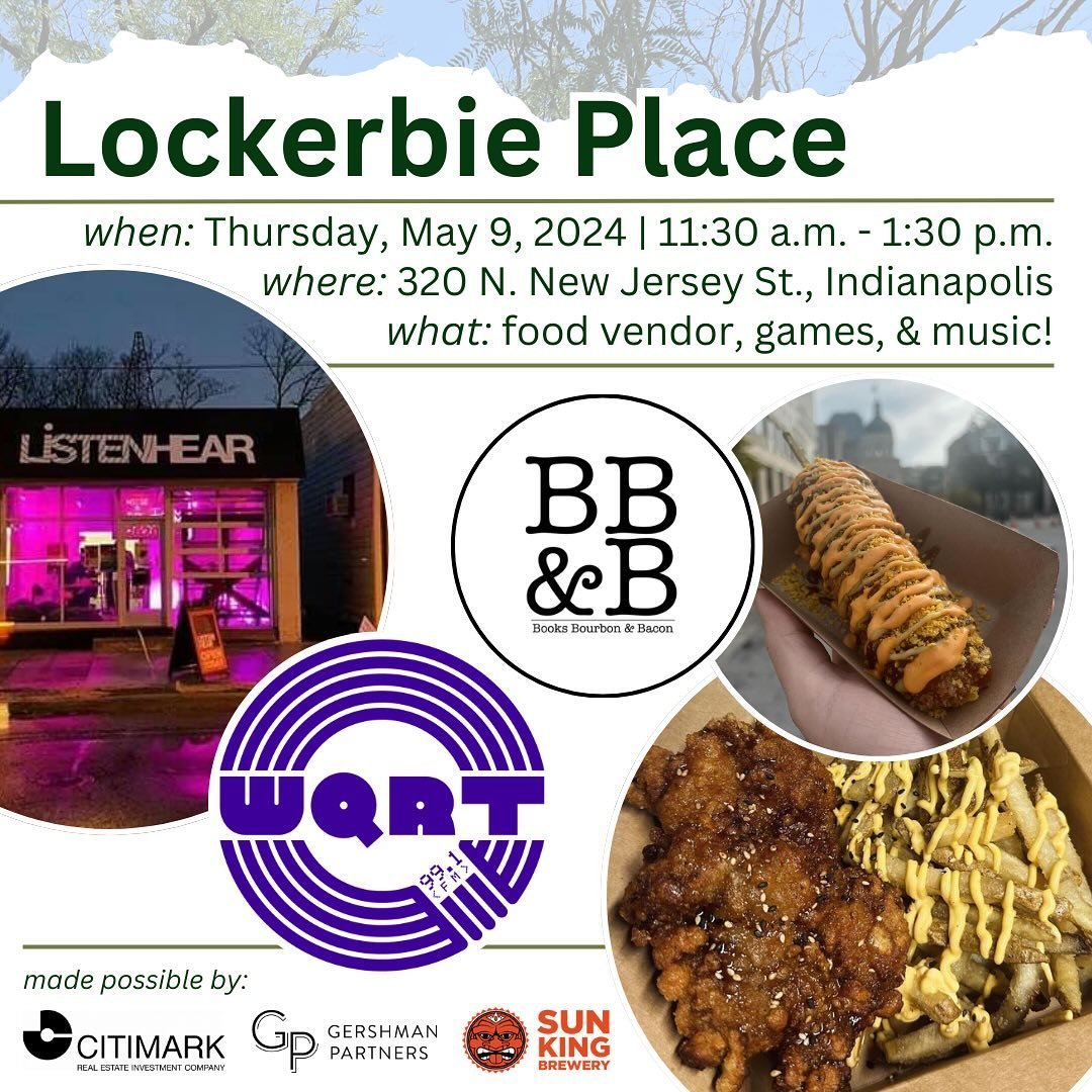 Lockerbie Place has some more fun events coming up tomorrow, May 9! 🌻

From 11:30 a.m. to 1:30 p.m.,

🍗 Food from Books Bourbon Bacon &mdash; They will be selling fried chicken &amp; Korean-style corn dogs!
🎶 Music from 99.1 FM WQRT FM

And, as al