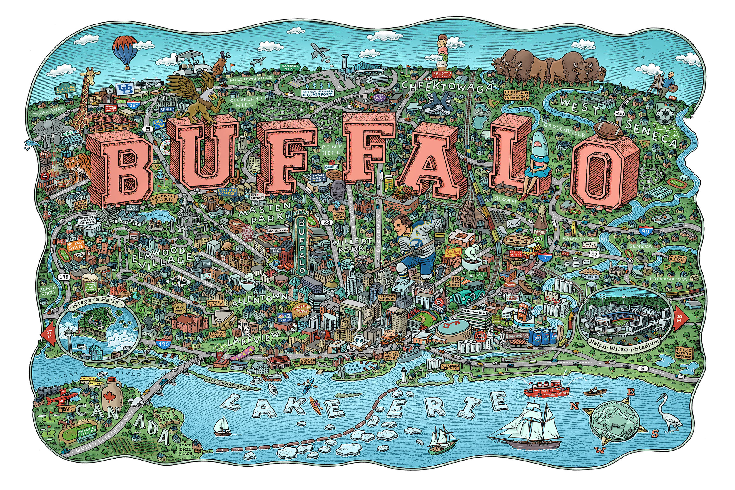 Buffalo Map by Mario Zucca